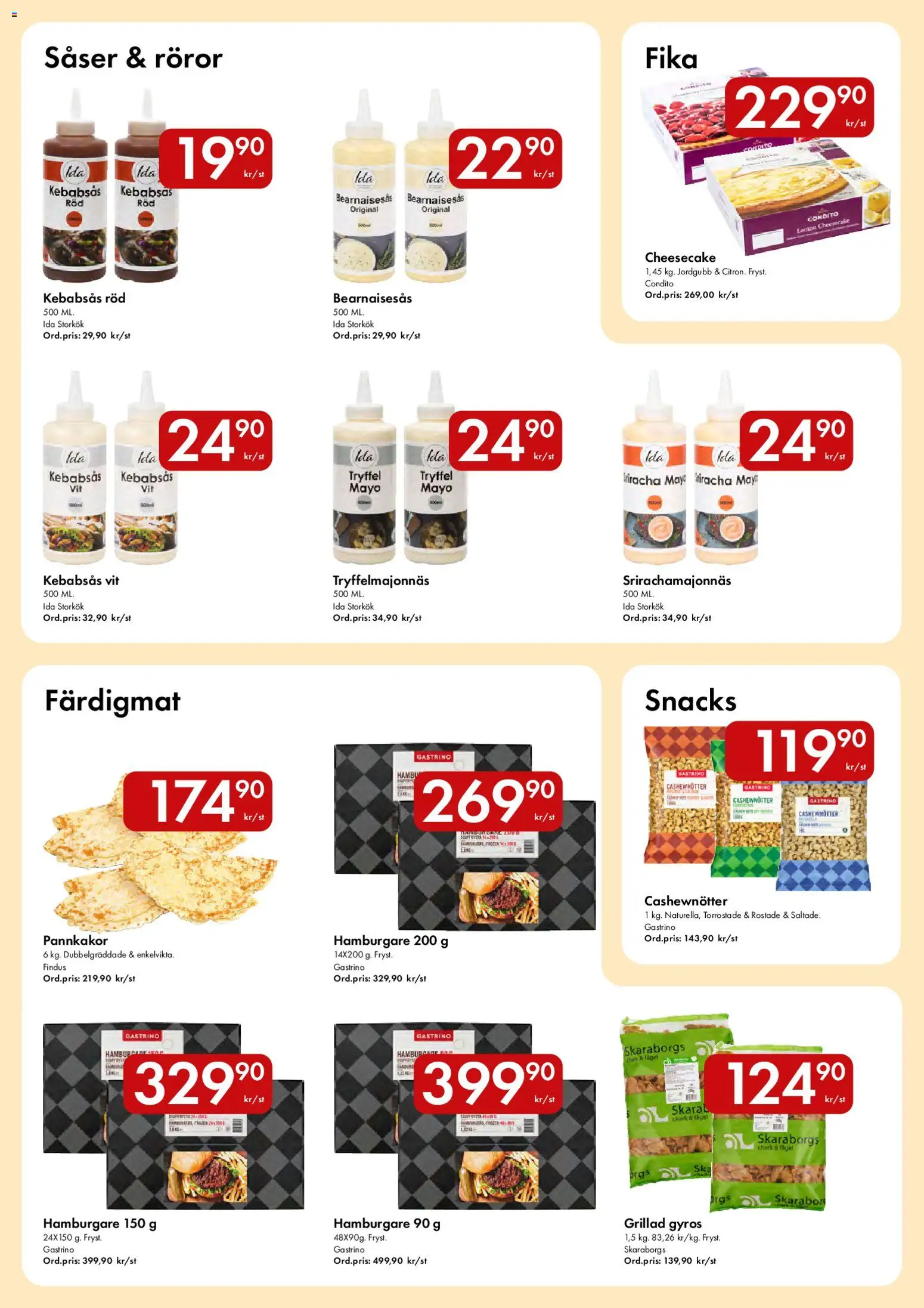 Snabbgross reklamblad aktuell från 01.06.2026 | Sida: 9 | Produkter: Hamburgare, Cashewnötter, Kebabsås, Bearnaisesås