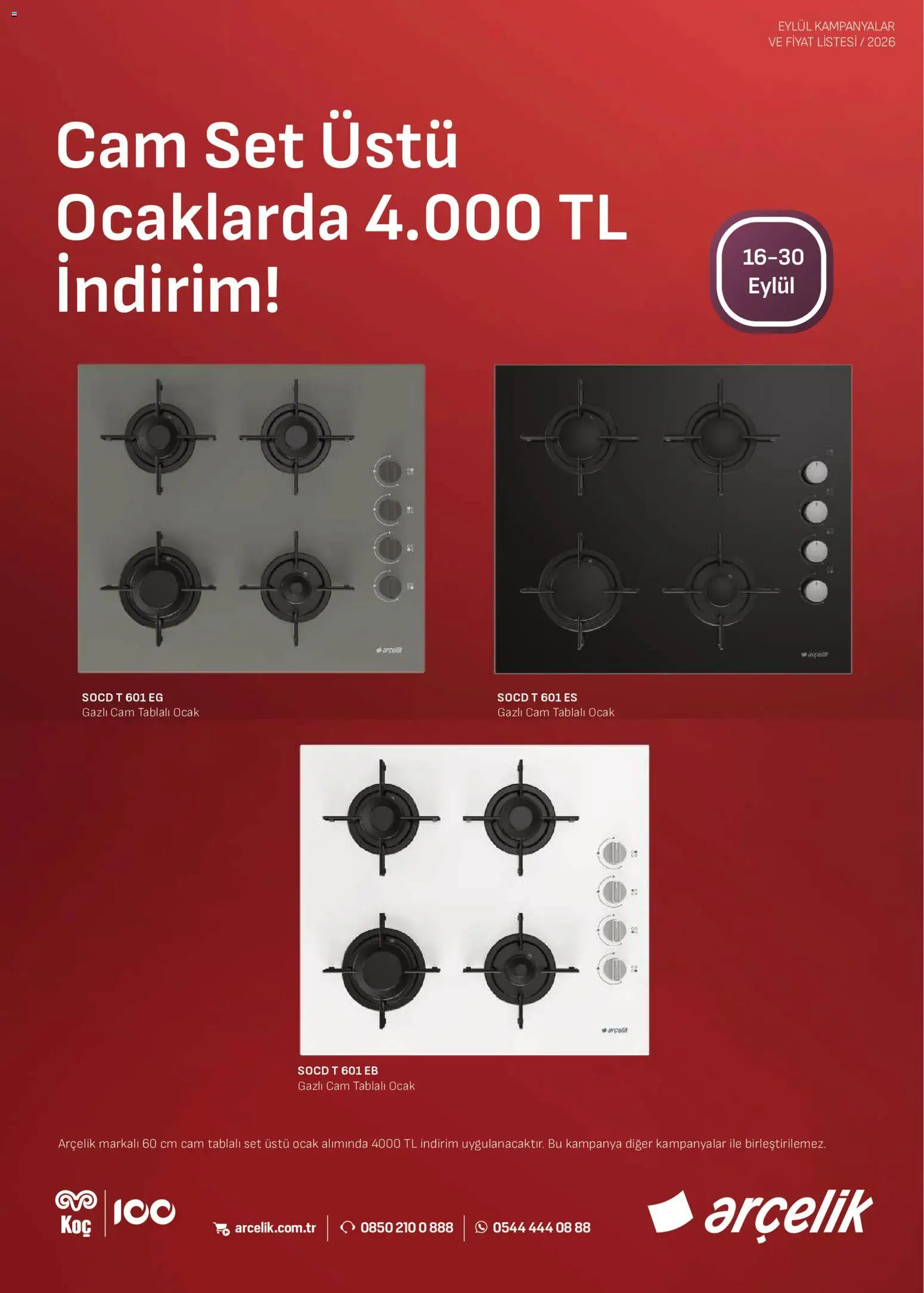 Arçelik - Ankastre Kataloğu - 16 Eylül 2026 tarihinden itibaren geçerlidir | Sayfa: 4 | Ürünler: Ocak