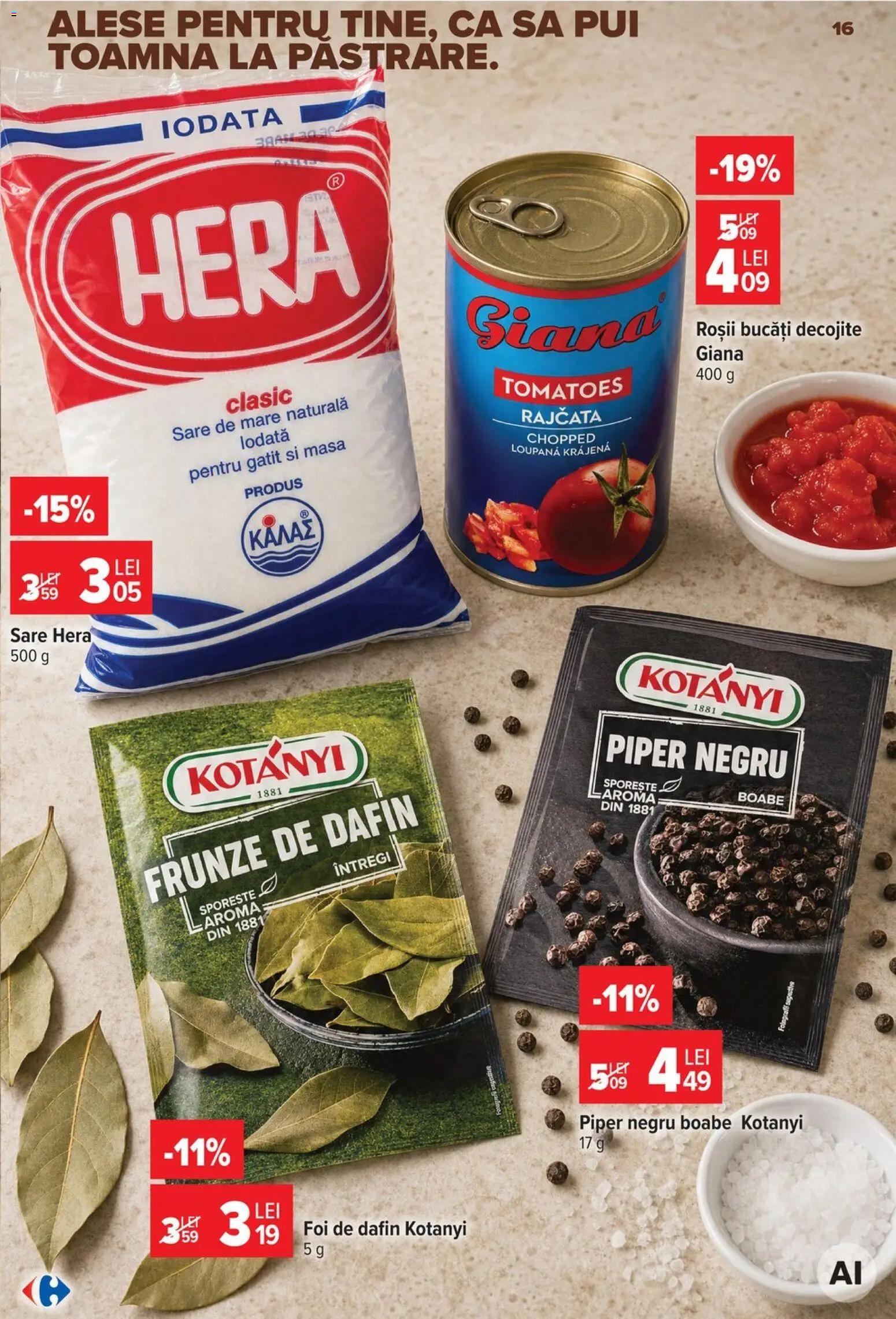 Noul catalog Carrefour – valabil de la 19.08.2026 | Pagină: 16 | Produse: Masă, Roșii, Sare, Piper