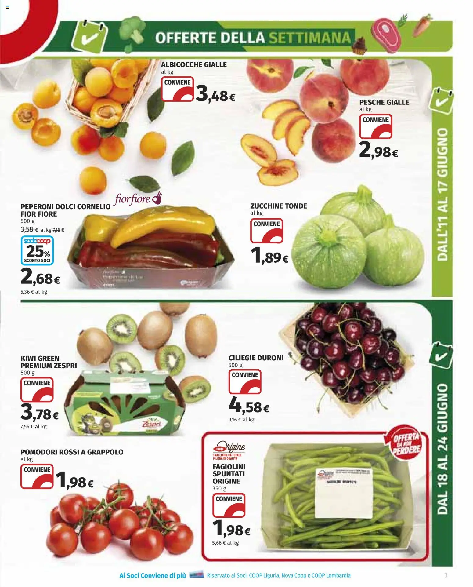 Volantino COOP del 11.06.2026 | Pagina: 3 | Prodotti: Peperoni, Pomodori, Zucchine, Fagiolini