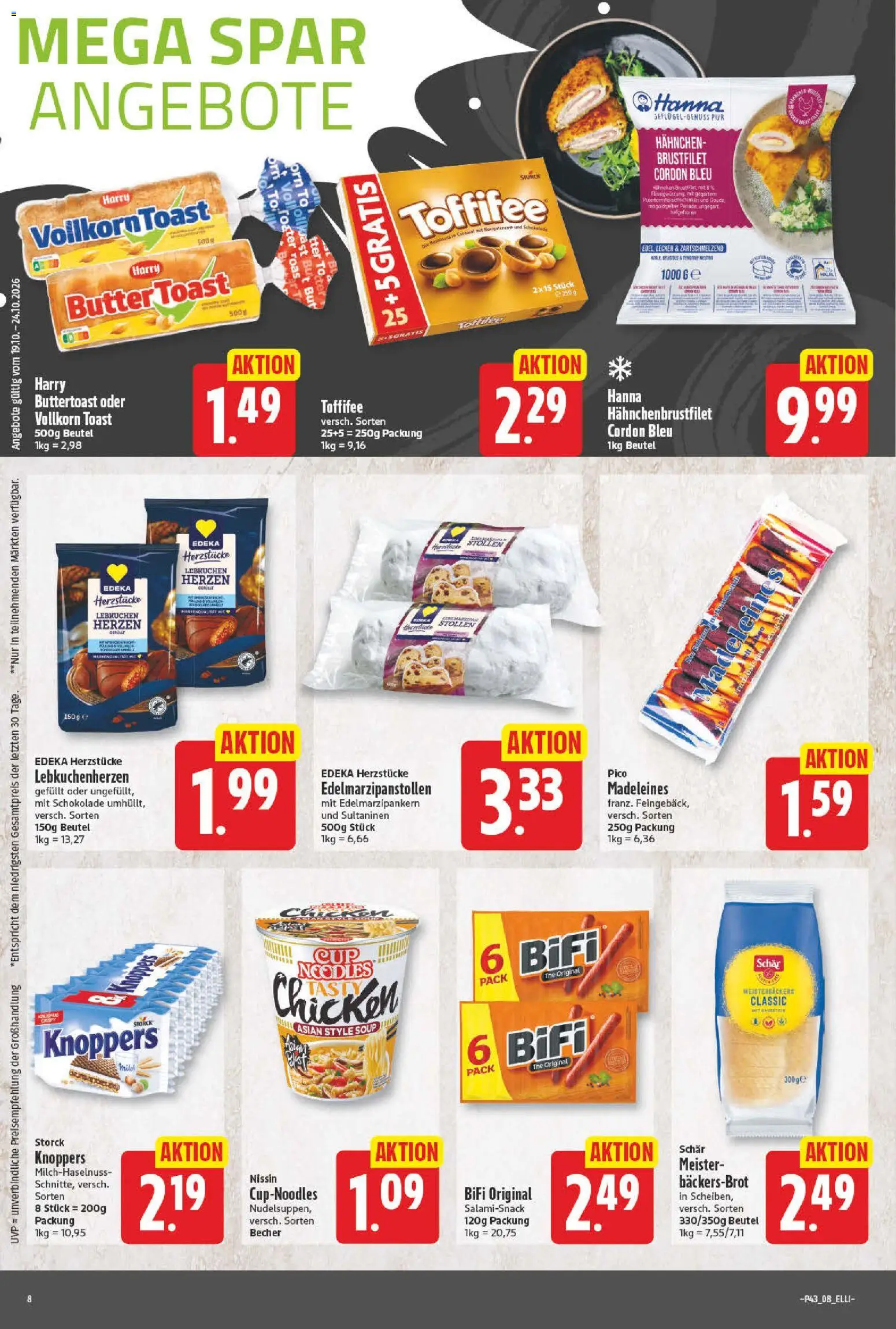 Elli Markt Prospekt – gültig ab 19.10.2026 | Seite: 8 | Produkte: Hahnchen, Butter, Toast, Madeleines