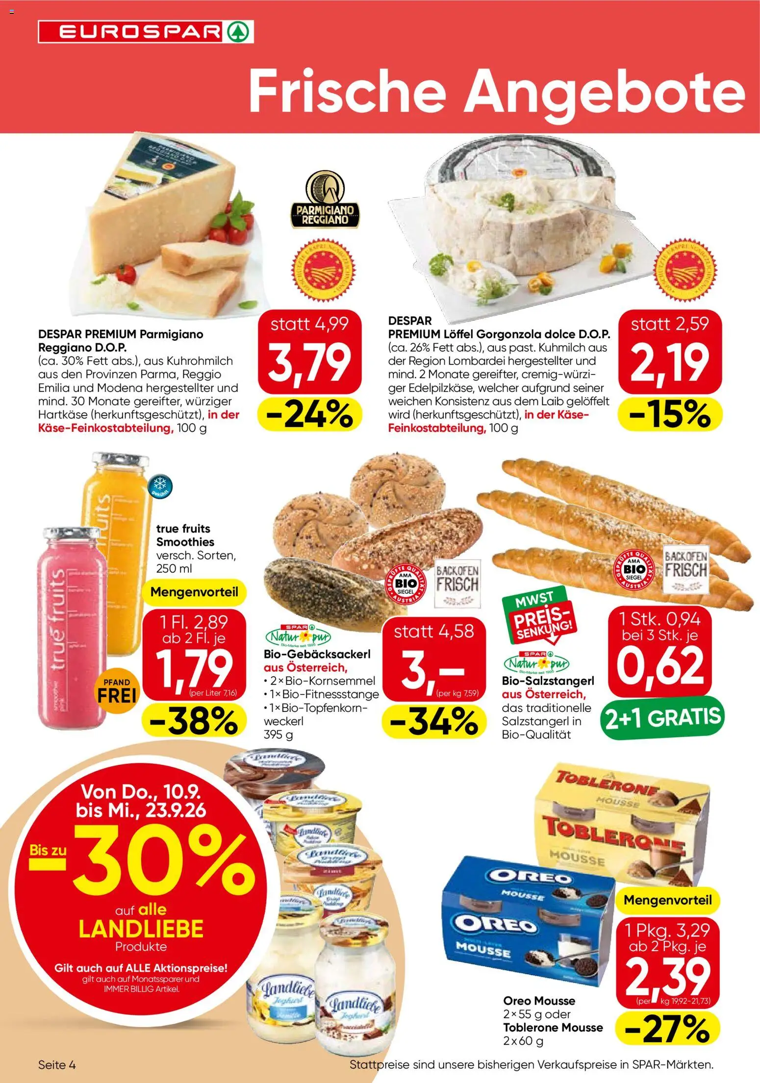 Eurospar Flugblatt gültig ab 10.09.2026 | Seite: 4 | Produkte: Käse