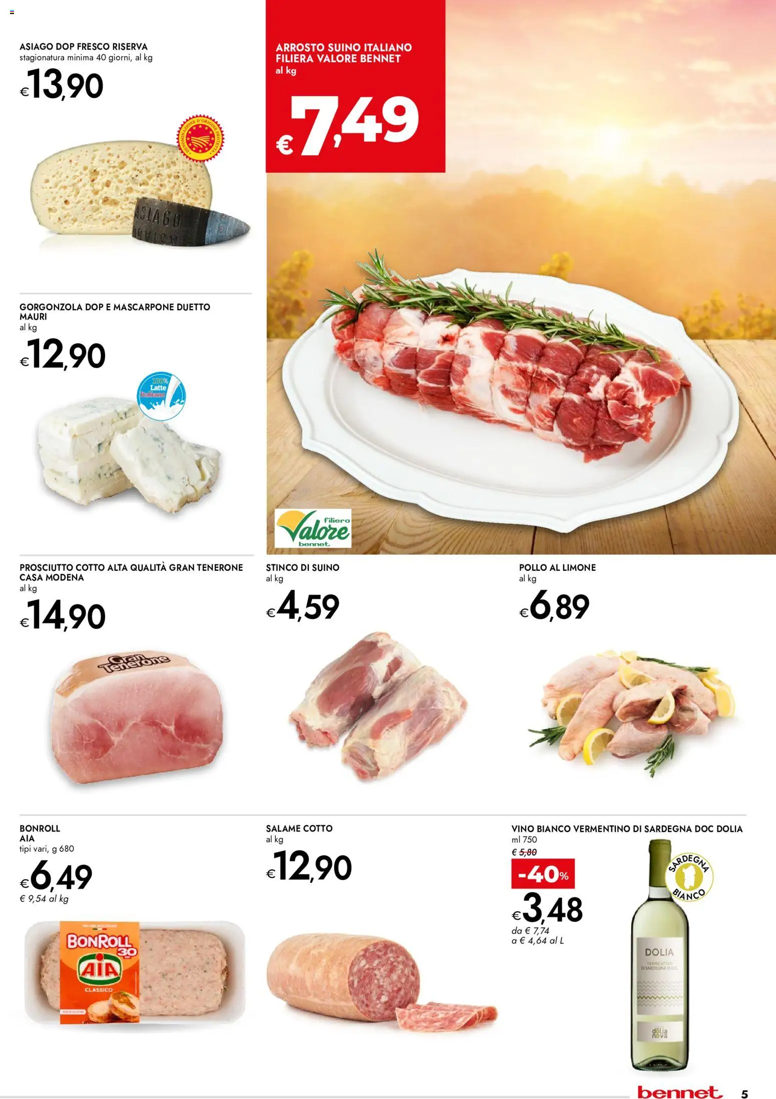 Volantino bennet del 01/10/2026 | Pagina: 5 | Prodotti: Arrosto, Salame, Pollo, Mascarpone