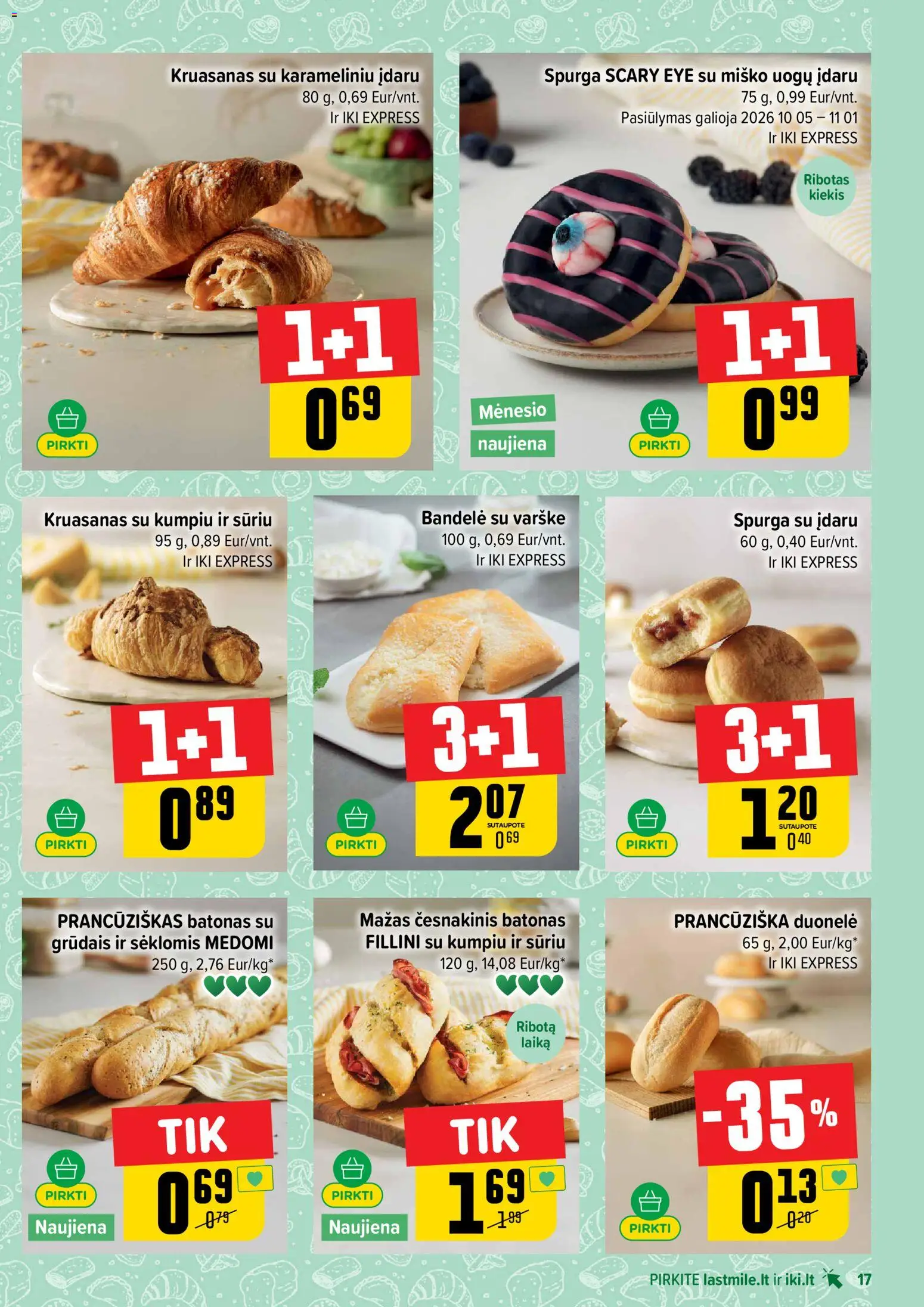 IKI akcijos nuo 2026.10.05 | Puslapis: 17 | Prekių: Batonas, Spurga, Bandelė, Varškė