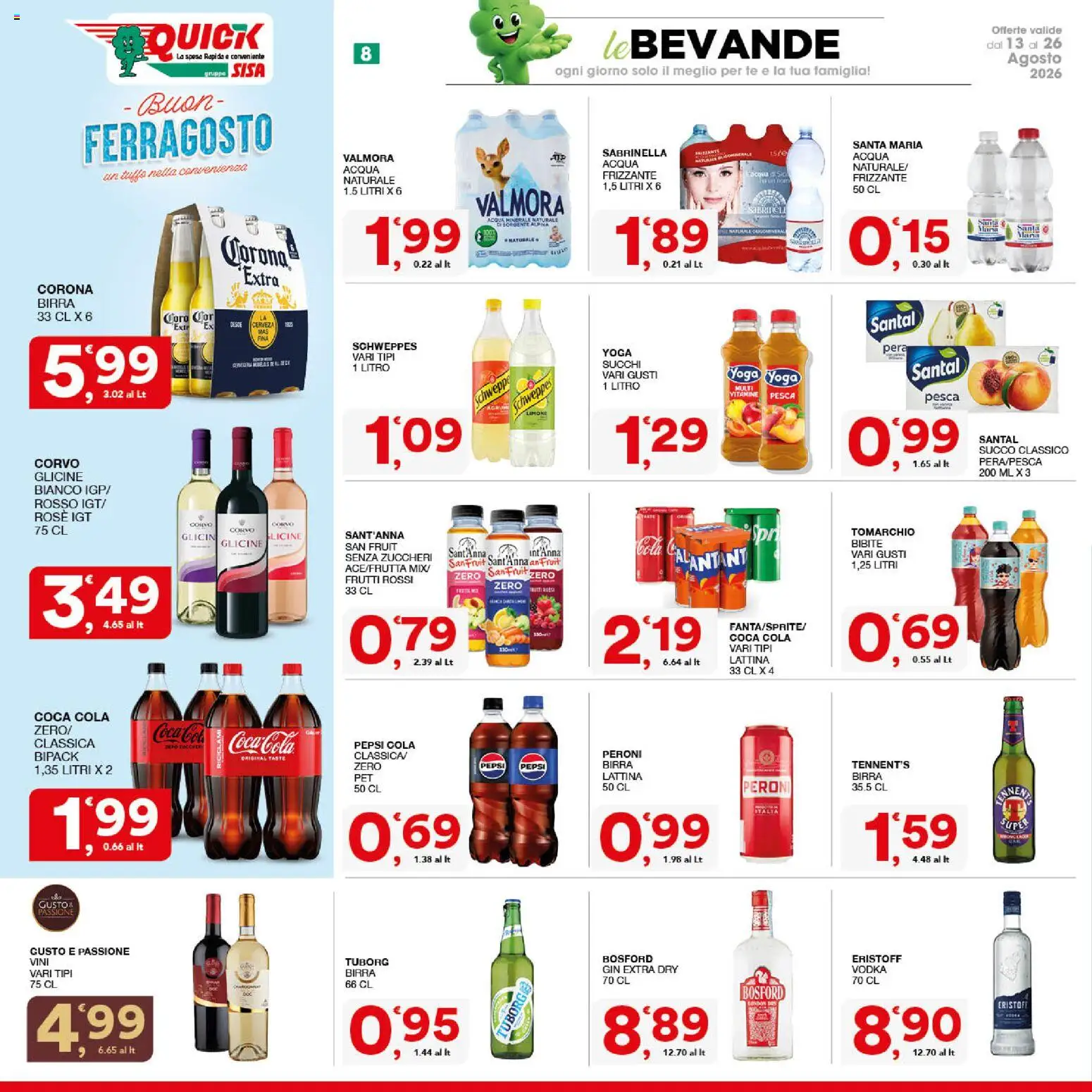 Volantino SISA del 13/08/2026 | Pagina: 8 | Prodotti: Gin, Limone, Pesca, Coca Cola