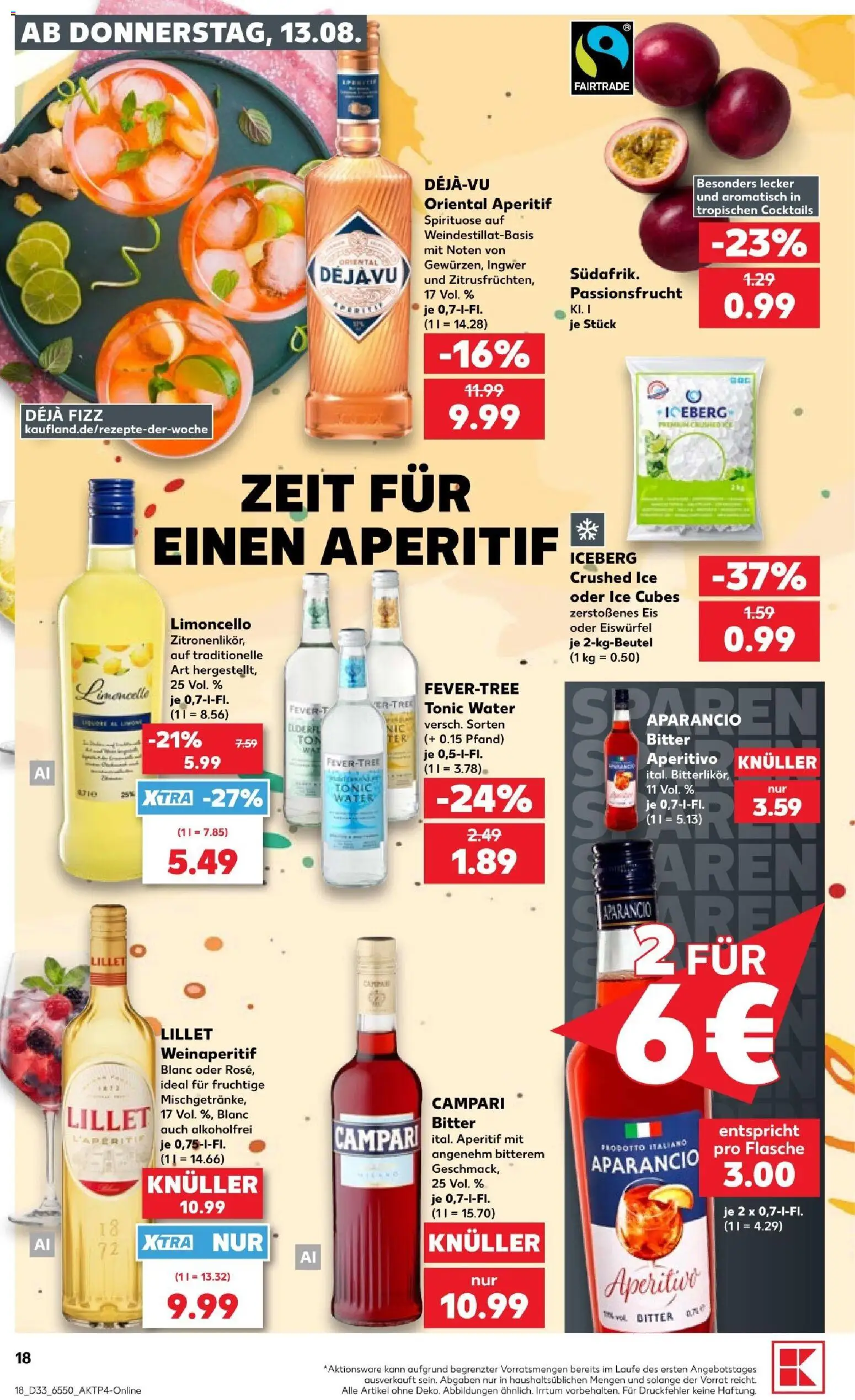 Kaufland Prospekt Kiel – gültig ab 13.08.2026 | Seite: 18 | Produkte: Campari, Lillet, Limoncello, Eis