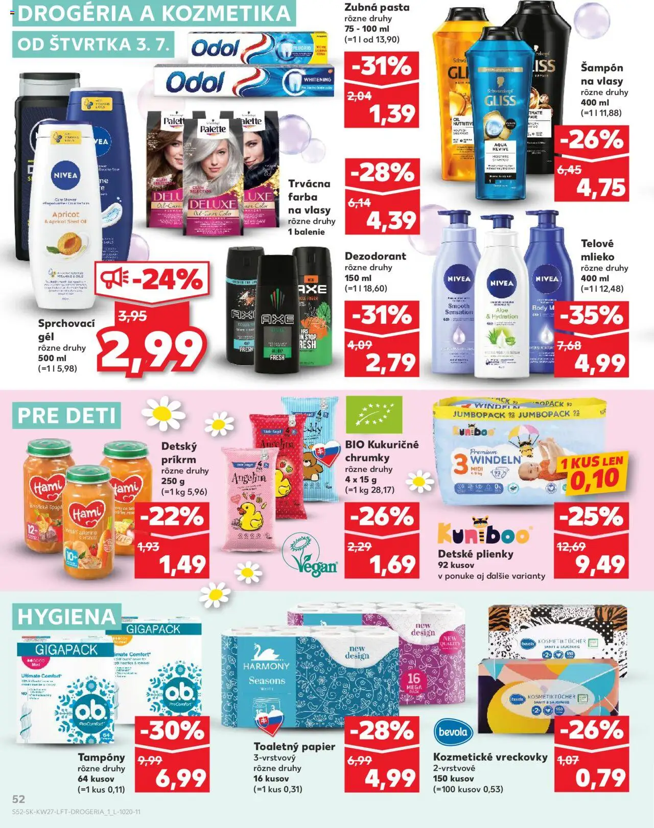 Nové Kaufland akcie – leták je platný od 03.07.2025 | Strana: 52 | Produkty: Mlieko, Šampón, Toaletný papier, Cola