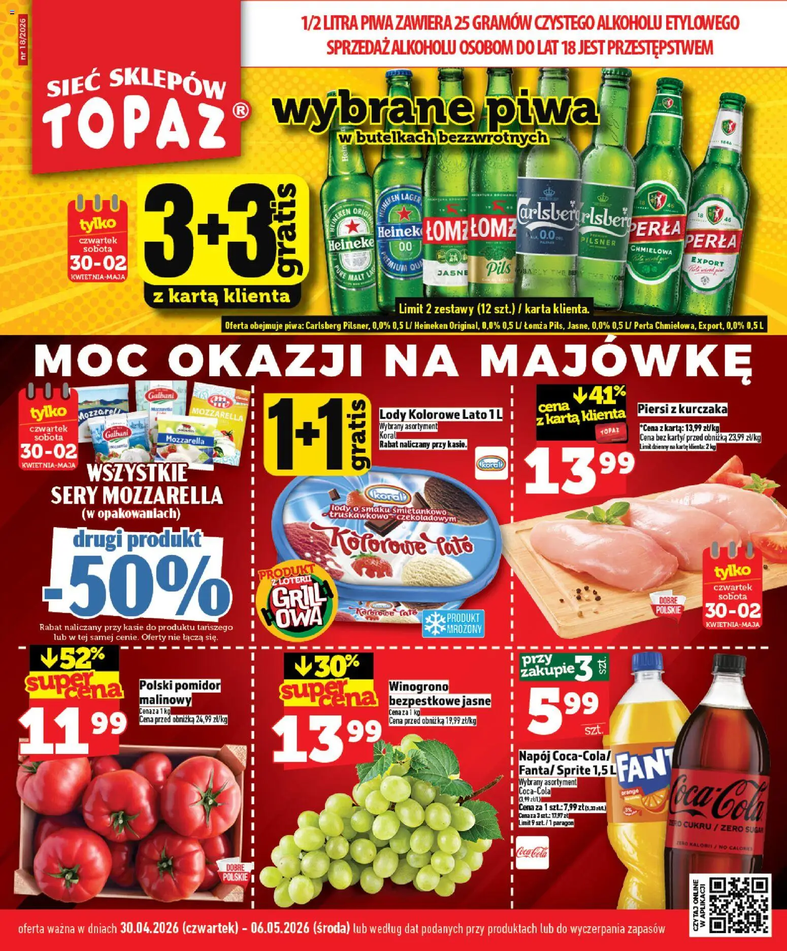 Topaz gazetka - MAZ od 30.04.2026 | Strona: 1 | Produkty: Karta, Winogrono, Piersi, Sprite