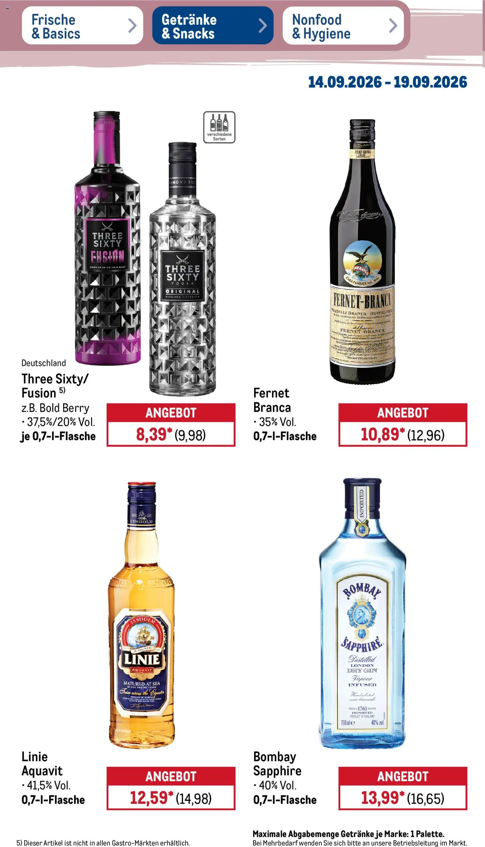 Metro Prospekt – gültig ab 14.09.2026 | Seite: 30 | Produkte: Vodka, Fernet, Gin, Fernet branca