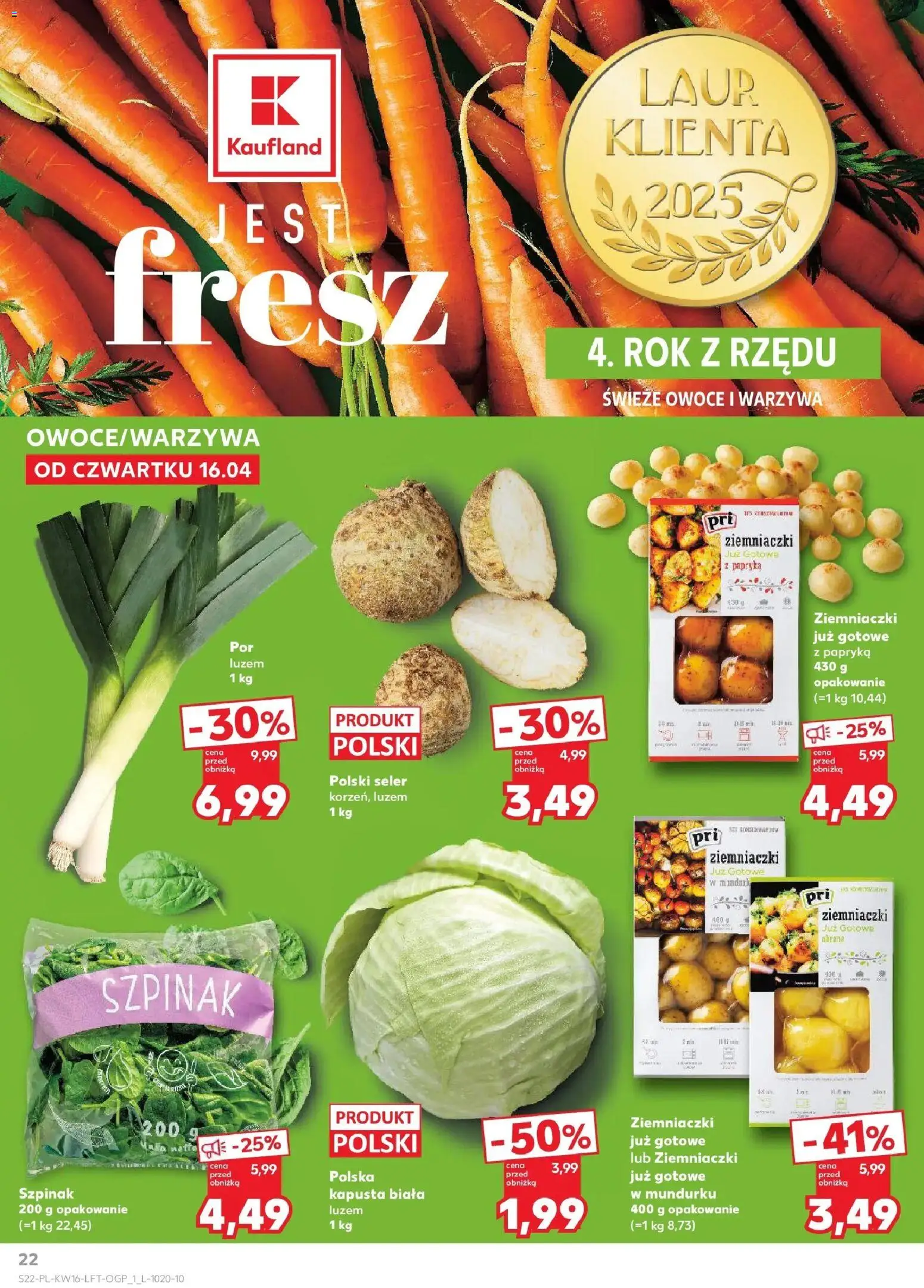 Kaufland gazetka od 16.04.2026 | Strona: 22 | Produkty: Papryka, Szpinak, Warzywa, Owoce