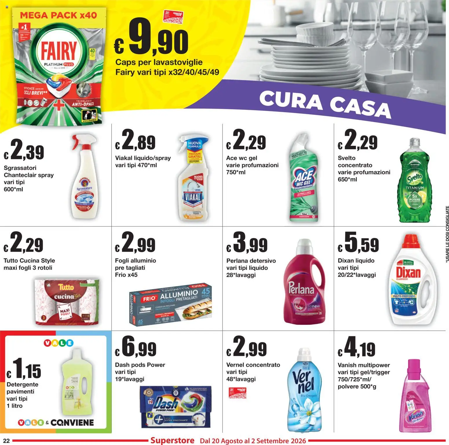 Volantino Sì con Te del 20/08/2026 | Pagina: 22 | Prodotti: Detergente, Sgrassatore, Lavastoviglie, WC