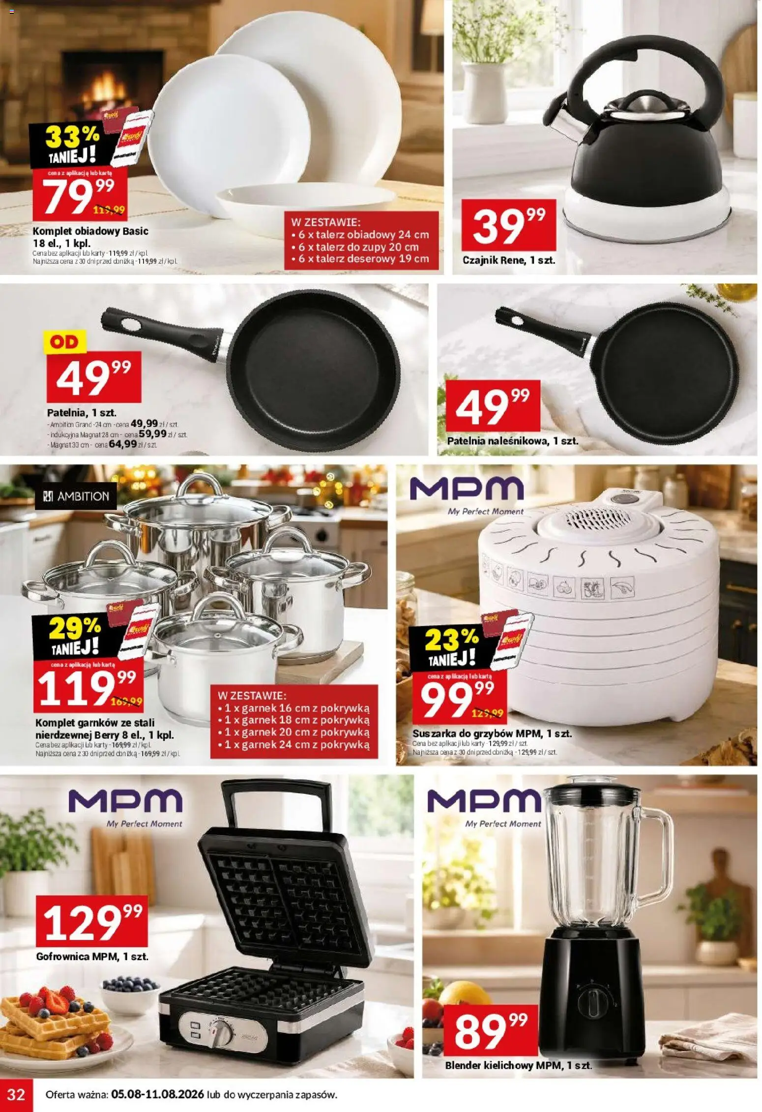 Twój Market gazetka od 05.08.2026 | Strona: 32 | Produkty: Czajnik, Gofrownica, Blender kielichowy, Patelnia