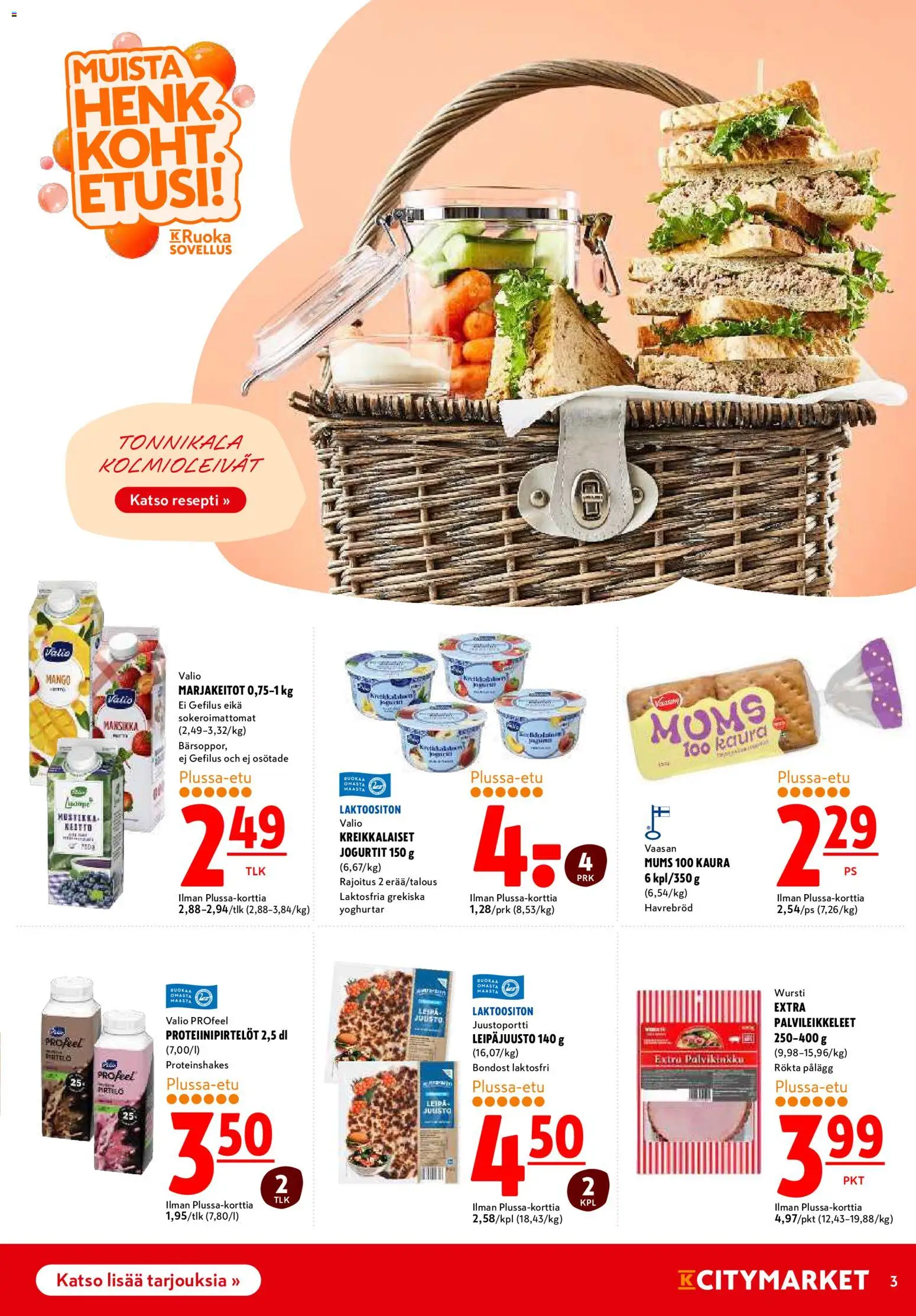 K-Citymarket tarjoukset – voimassa 04.06.2026 alkaen | Sivu: 3 | Tuotteet: Kaura, Keitto, Leipä, Tonnikala