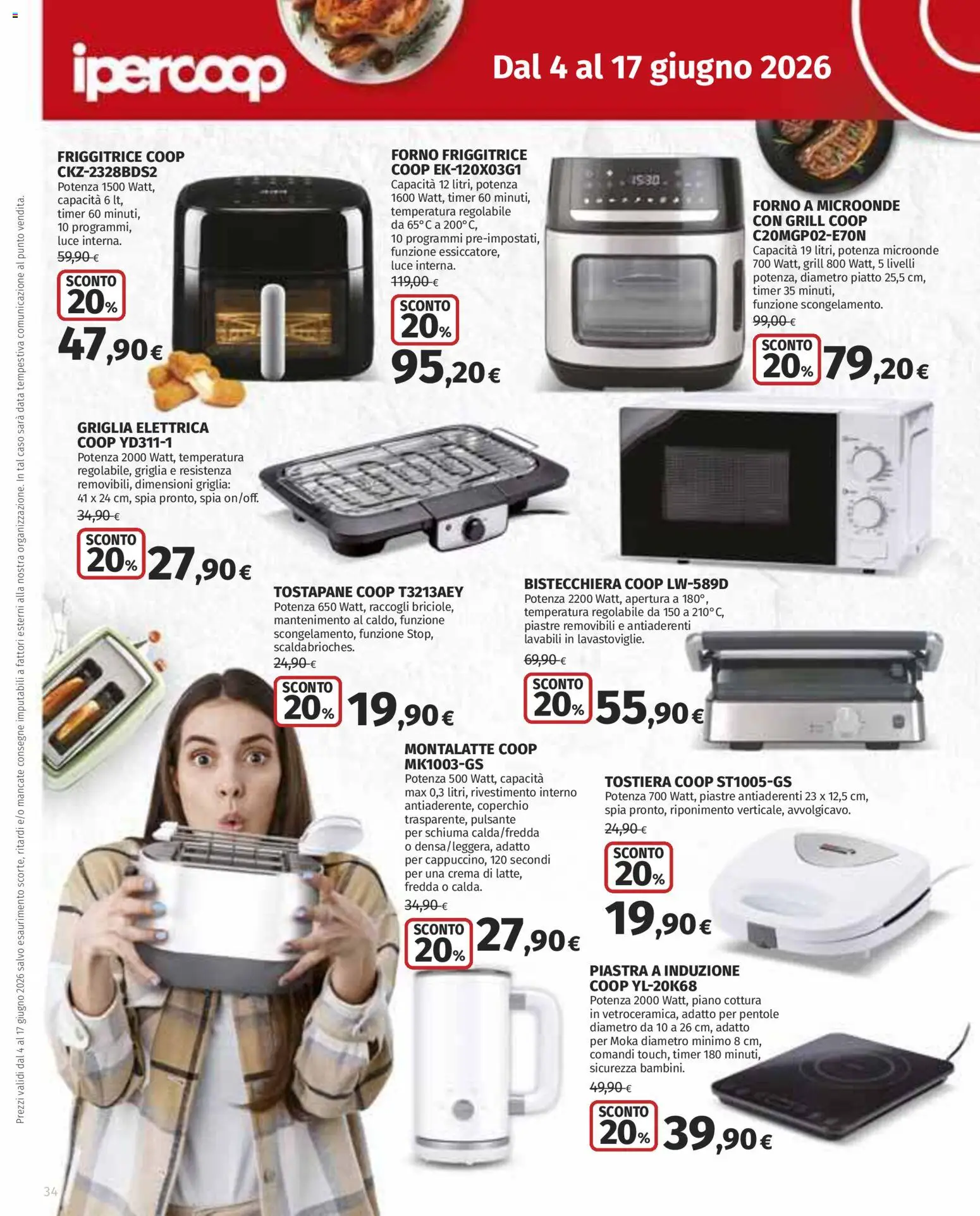 Volantino Ipercoop del 04.06.2026 | Pagina: 34 | Prodotti: Microonde, Tostiera, Data, Piatto