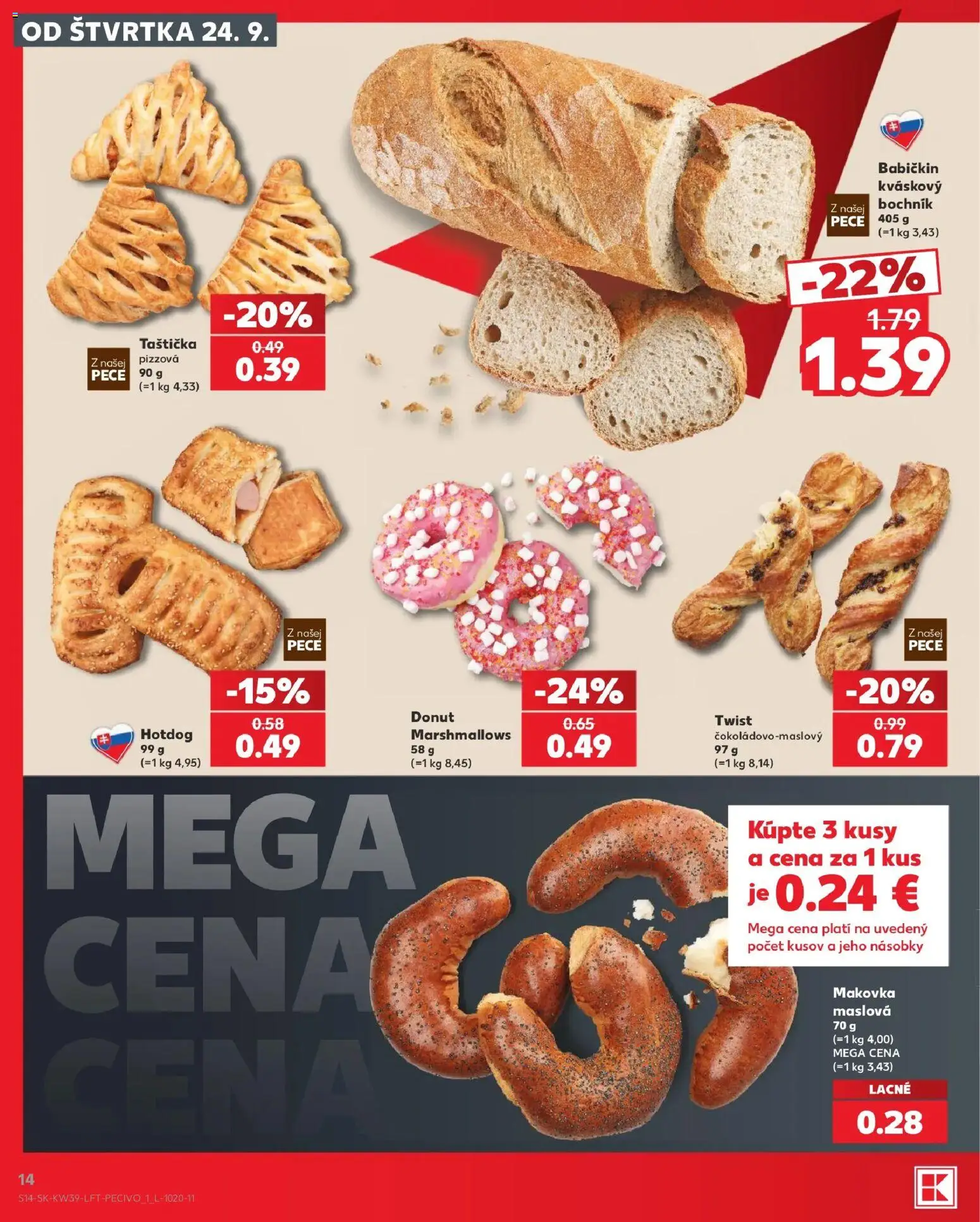 Nové Kaufland akcie – leták je platný od 24.09.2026 | Strana: 14 | Produkty: Donut, Makovka