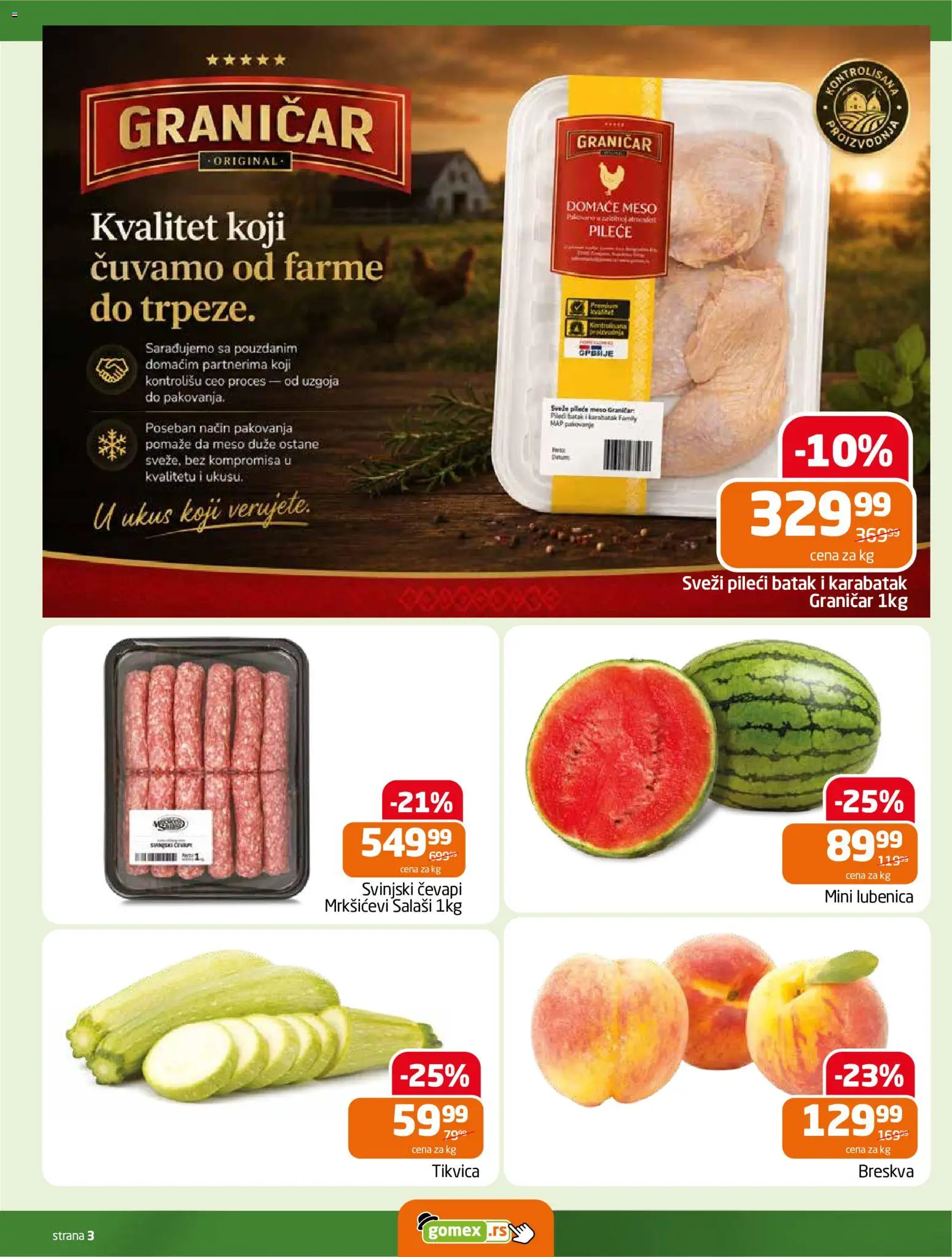 Gomex katalog - važi od 19.08.2026 | Strana: 3 | Proizvode: Lubenica, Tikvica, Meso, Breskva