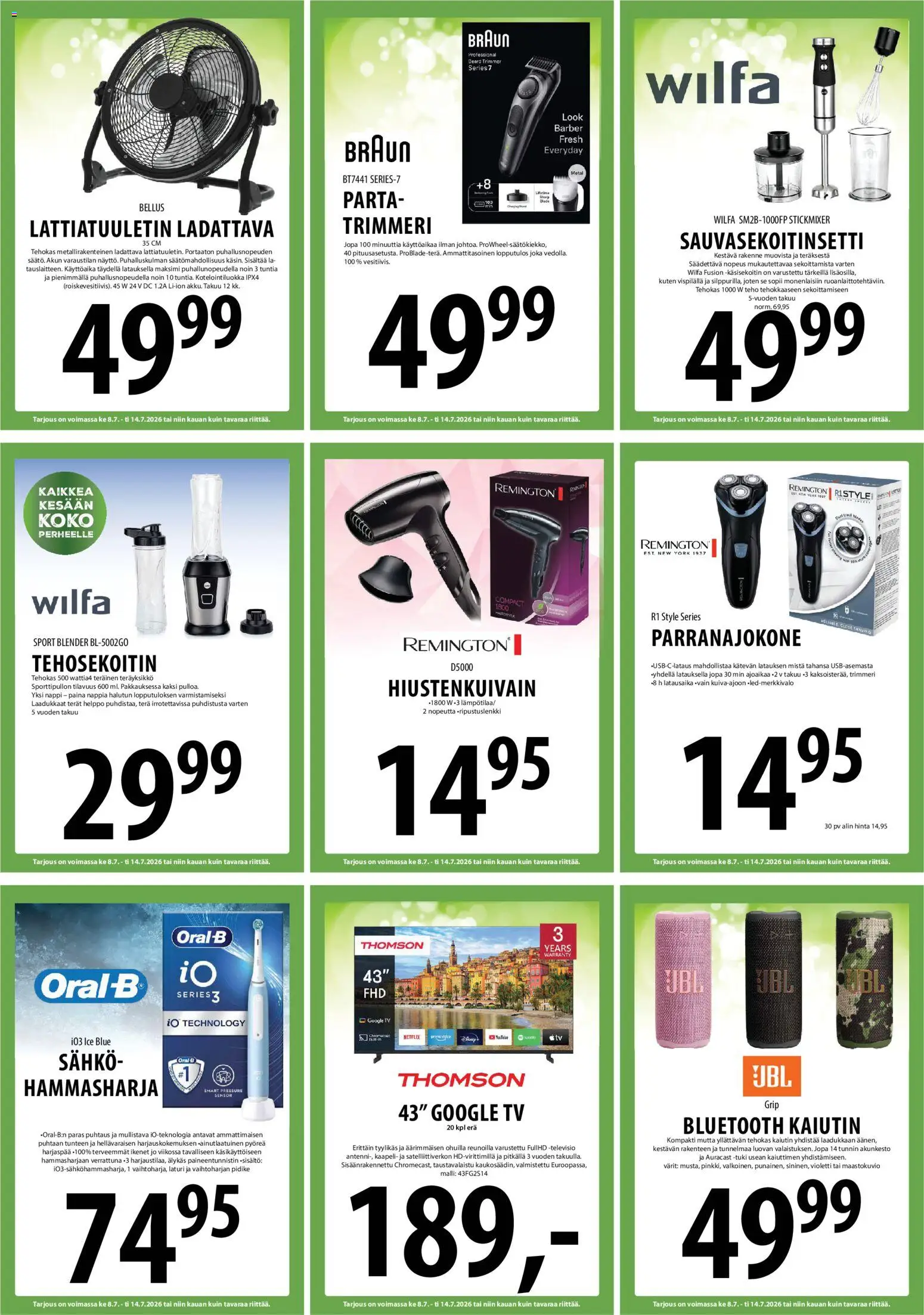 Tuuri tarjoukset – voimassa 08/07/2026 alkaen | Sivu: 25 | Tuotteet: Hammasharja, Tehosekoitin, Lattiatuuletin, Laturi
