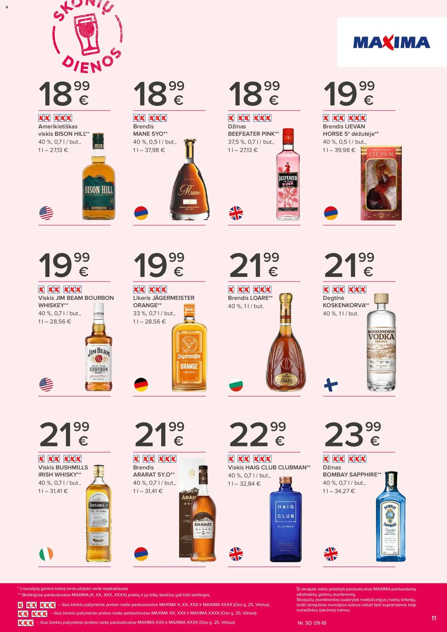 MAXIMA akcijos nuo 2026.09.03 | Puslapis: 11 | Prekių: Degtinė, Viskis, Jägermeister, Džinas