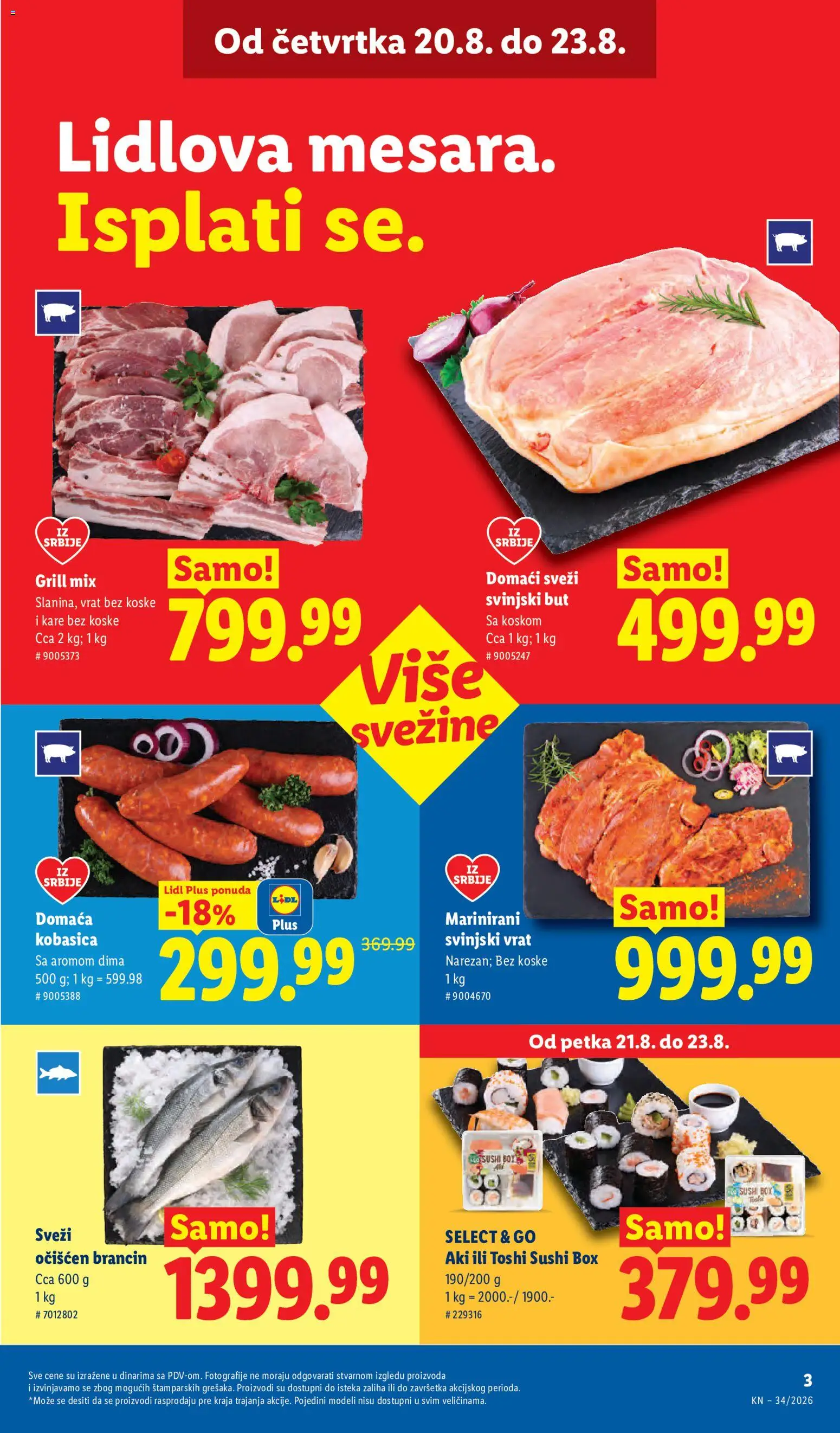 Lidl katalog - važi od 20.08.2026 | Strana: 21 | Proizvode: Sushi, Brancin, Svinjski vrat, Kobasica
