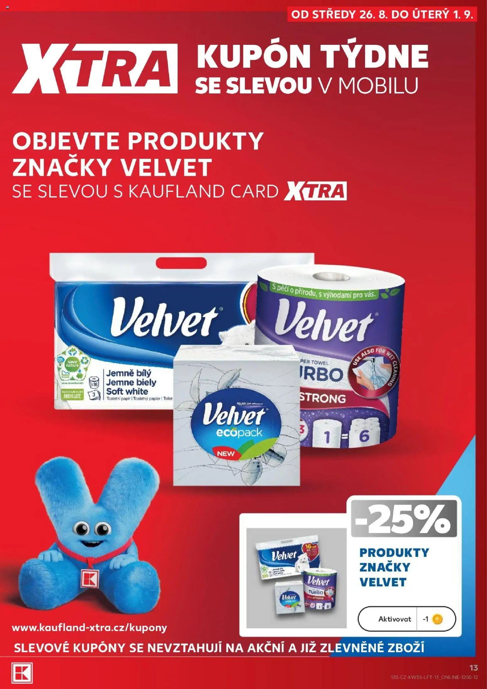 Kaufland leták - Chomutov od 26.08.2026 | Strana: 13 | Produkty: Toaletní papír, Velvet, Velvet Turbo