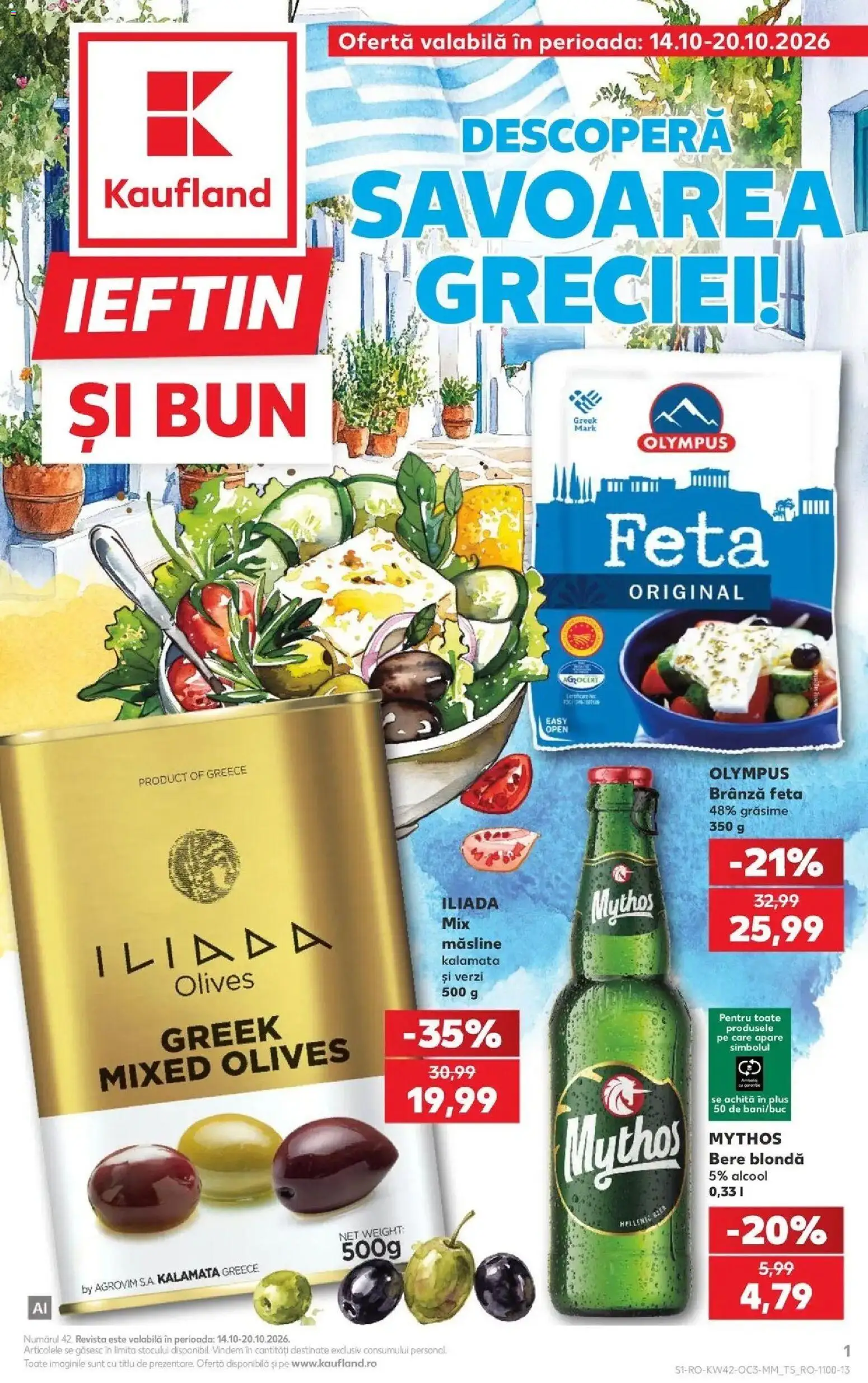 Kaufland Iași 14.10.2026 - Revista si Oferta | Pagină: 1 | Produse: Brânză feta, Măsline, Brânză, Bere