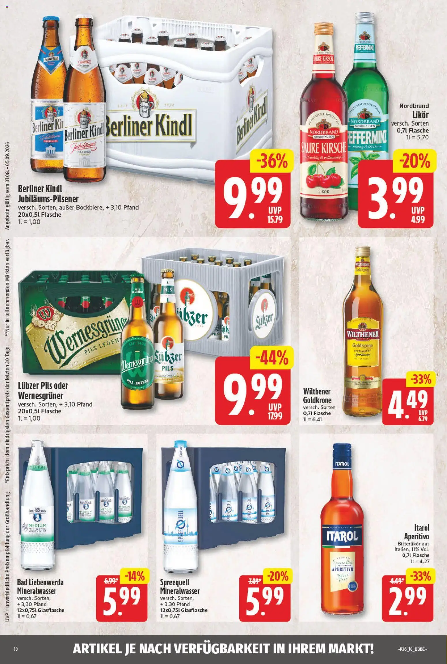 NP Discount Prospekt – gültig ab 31.08.2026 | Seite: 12 | Produkte: Wilthener, Likör, Wernesgruner, Mineralwasser