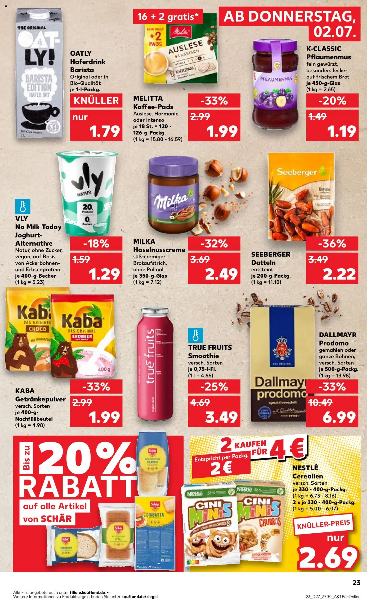 Kaufland Německo leták - Rostock od 02.07.2026 | Strana: 23 | Produkty: Vegan, Milka, Smoothie, Ciabatta