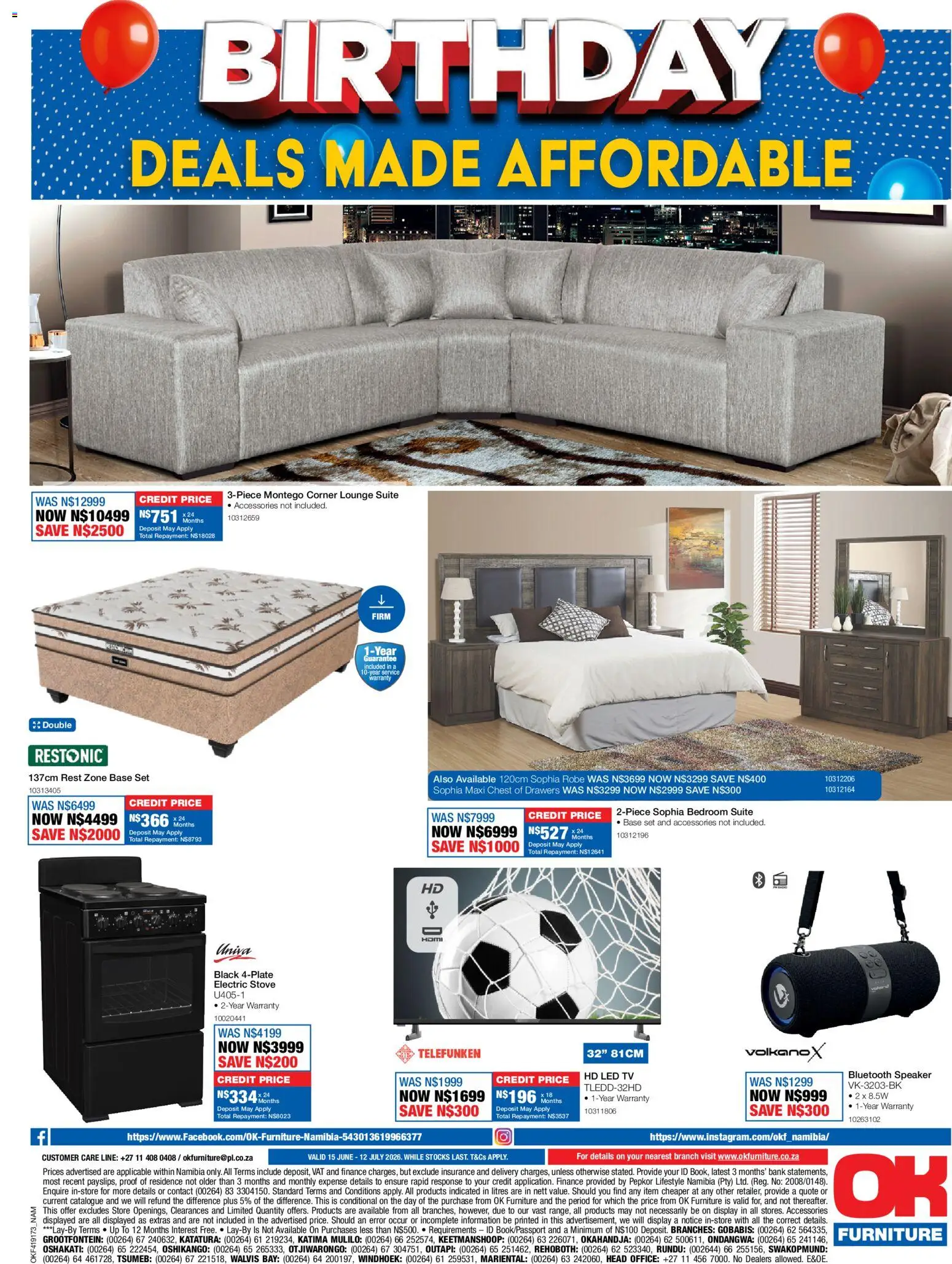 New OK Furniture catalogue – valid from 15.06.2026 | Page: 12 | Products: Speaker, Stove, Chest of drawers, Lounge suite