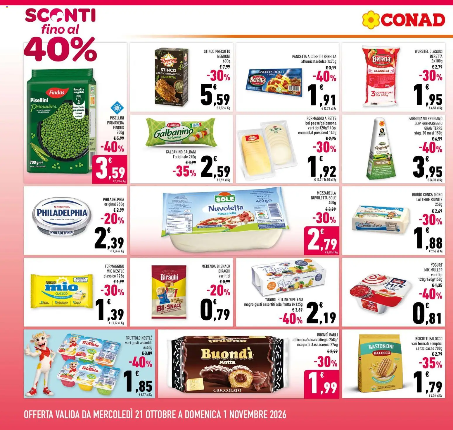 Volantino Conad del 21/10/2026 | Pagina: 2 | Prodotti: Cioccolato, Burro, Dolci, Cacao