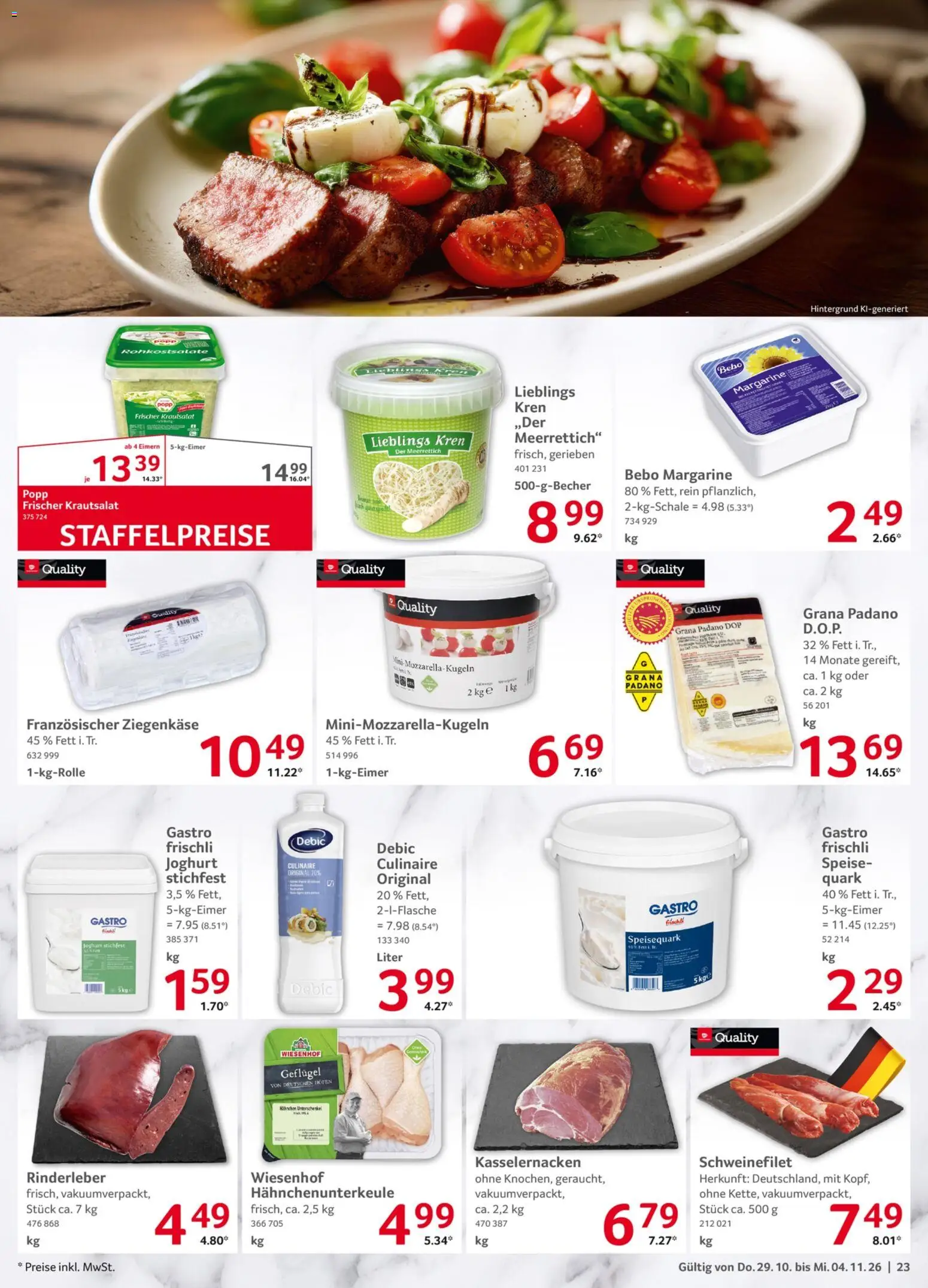 Selgros Prospekt – gültig ab 29.10.2026 | Seite: 23 | Produkte: Grana Padano, Joghurt, Ziegenkäse, Speisequark