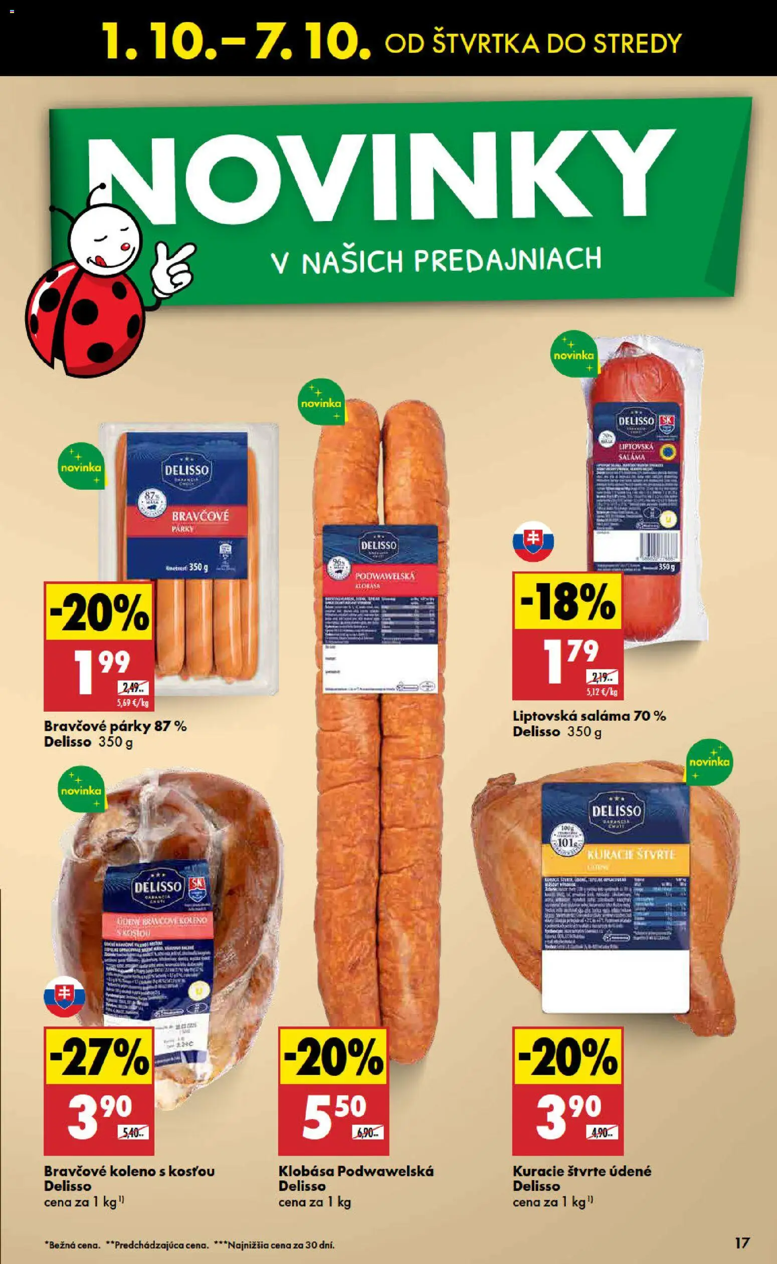 Nové Biedronka akcie – leták je platný od 01.10.2026 | Strana: 17 | Produkty: Saláma, Bravčové koleno, Kuracie štvrte, Párky
