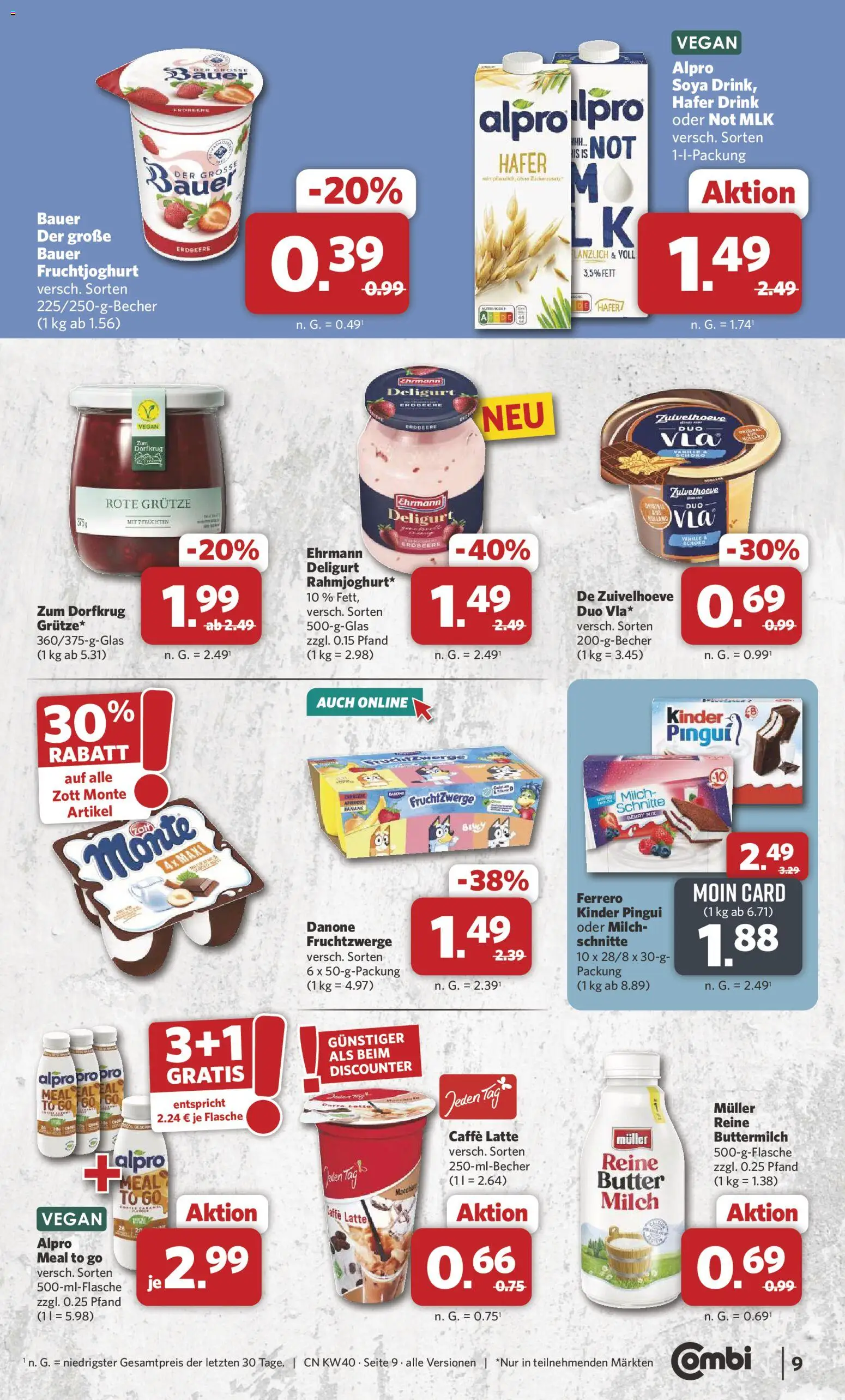 Combi Prospekt – gültig ab 28.09.2026 | Seite: 9 | Produkte: Buttermilch, Butter, Fruchtzwerge, Fruchtjoghurt