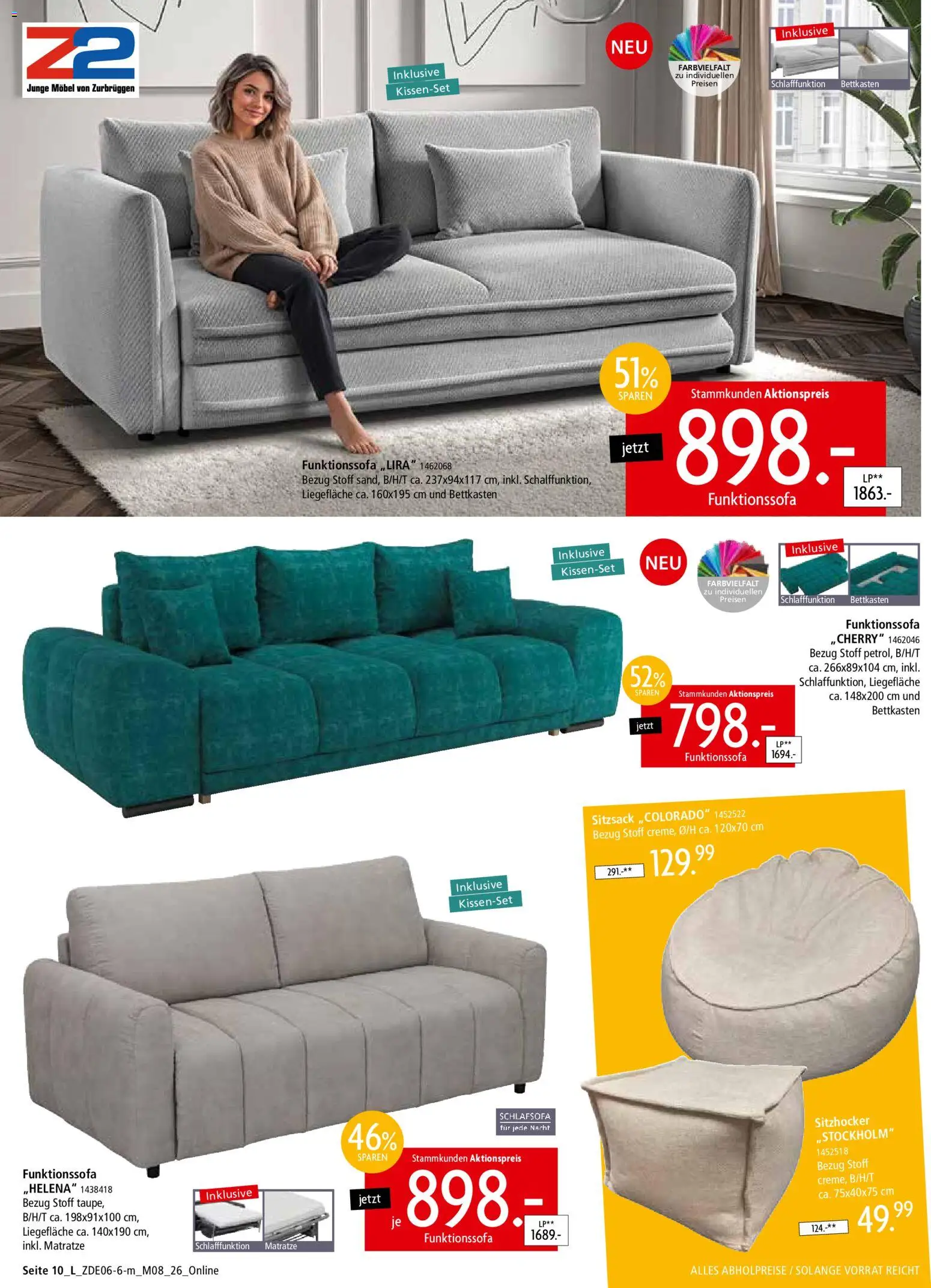 Zurbrüggen Mitnahme Möbel – gültig ab 13.06.2026 | Seite: 40 | Produkte: Schlafsofa, Sitzsack, Matratze