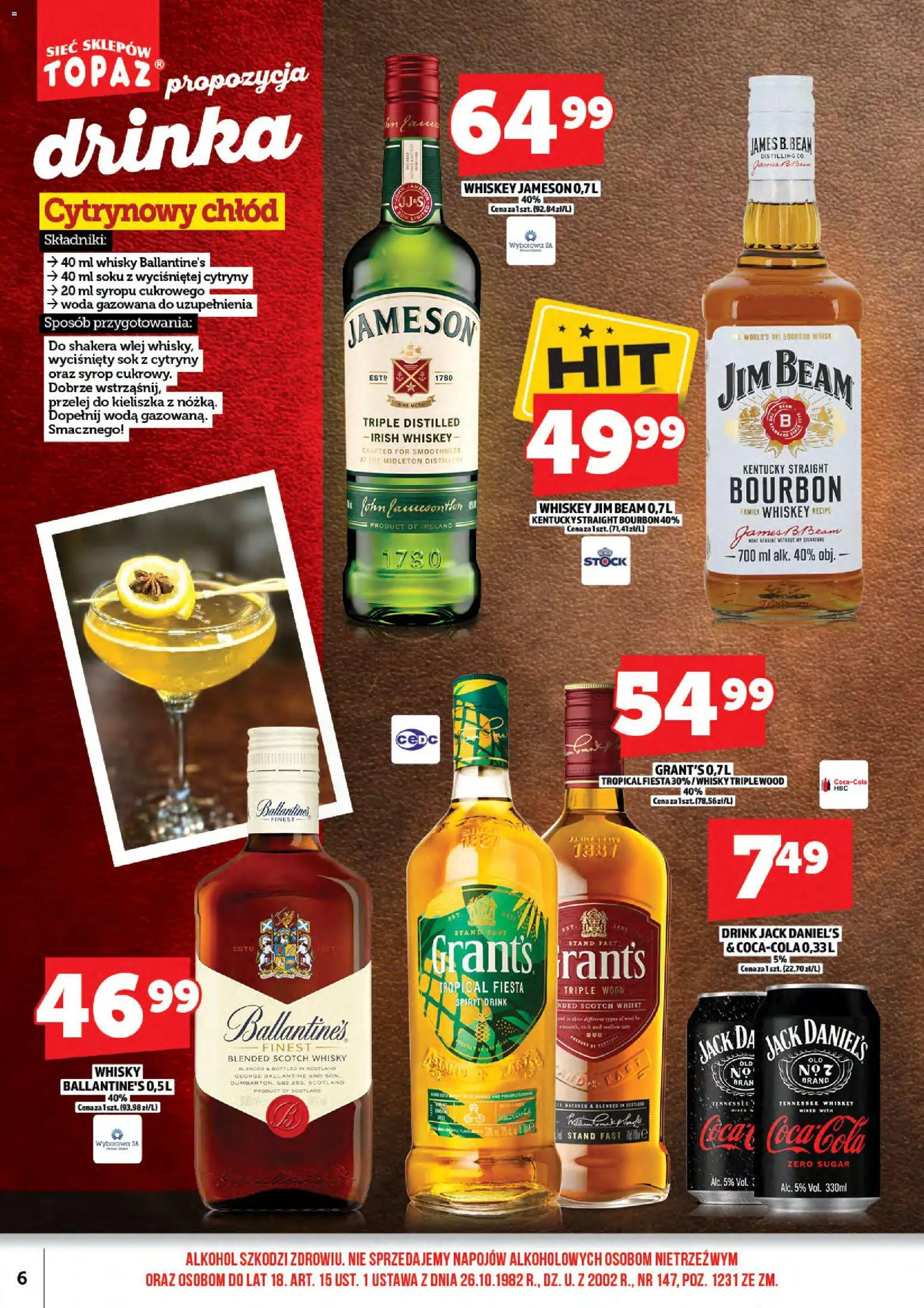 Topaz gazetka alkoholowa od 15.05.2026 | Strona: 8 | Produkty: Jameson, Bourbon, Jim Beam, Woda