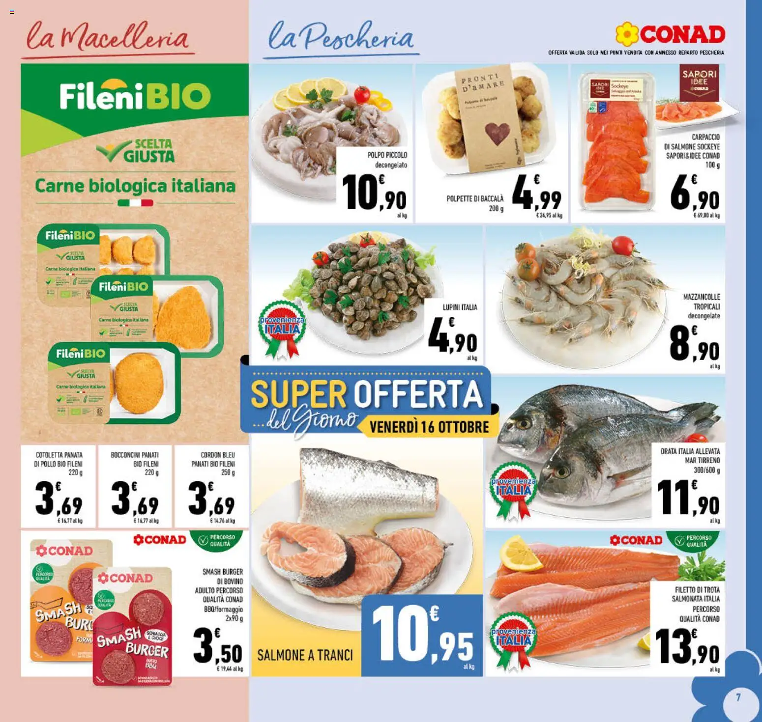 Volantino Conad del 07/10/2026 | Pagina: 7 | Prodotti: Bovino, Polpo, Mazzancolle, Carne