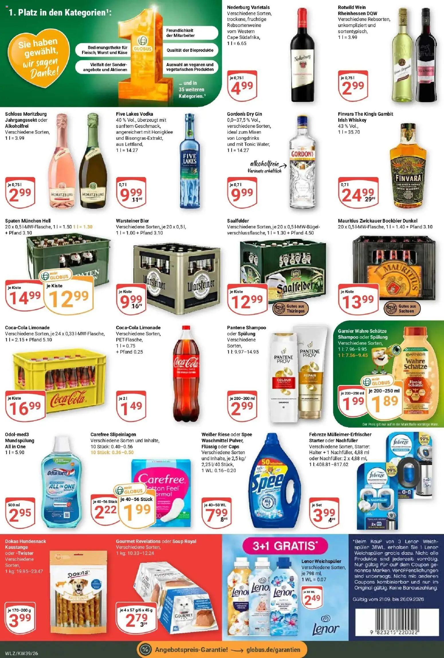 Globus Prospekt Weischlitz (ab 21.09.2026) » Angebote online | Seite: 6 | Produkte: Bier, Limonade, Weichspüler, Wein