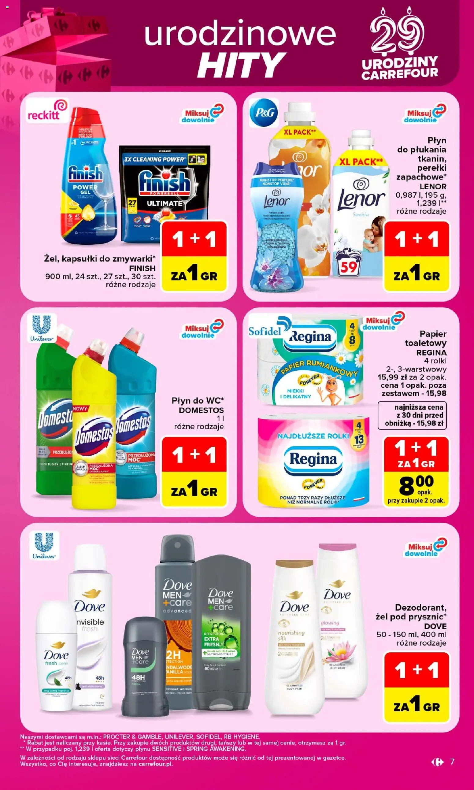 Carrefour gazetka od 28.09.2026 | Strona: 7 | Produkty: Płyn do płukania, Rolki, Papier rumiankowy, Finish