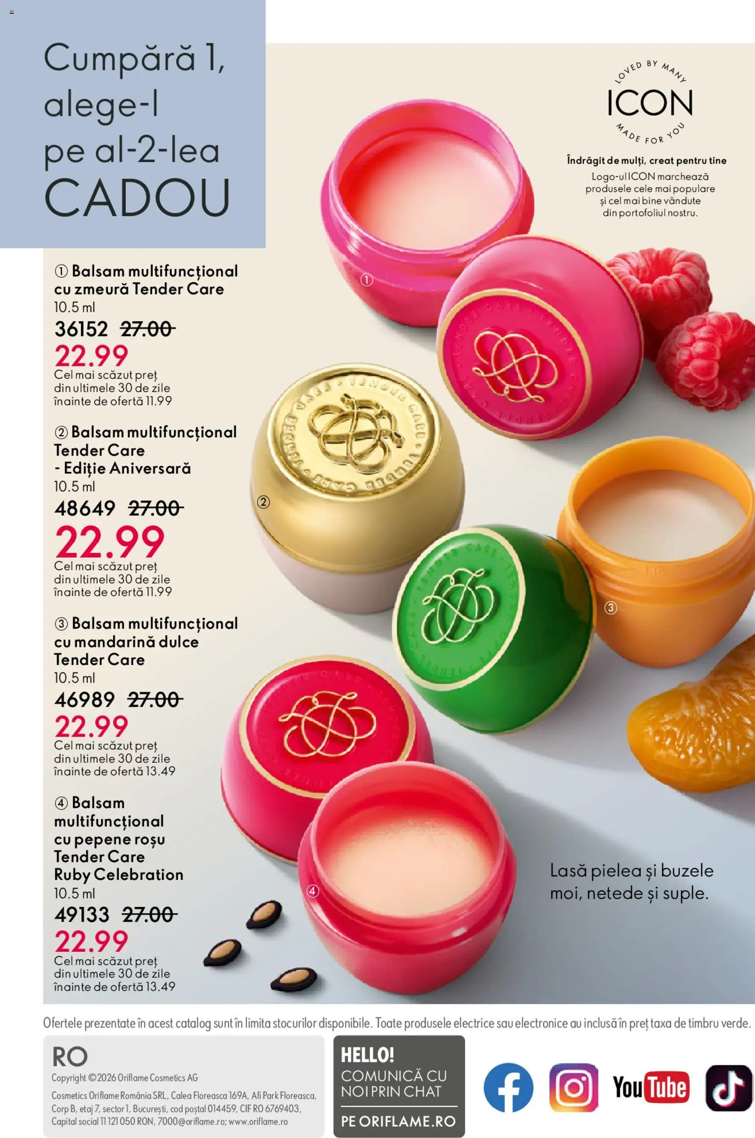 Noul catalog Oriflame – valabil de la 27.05.2026 | Pagină: 164 | Produse: Zmeură, Balsam
