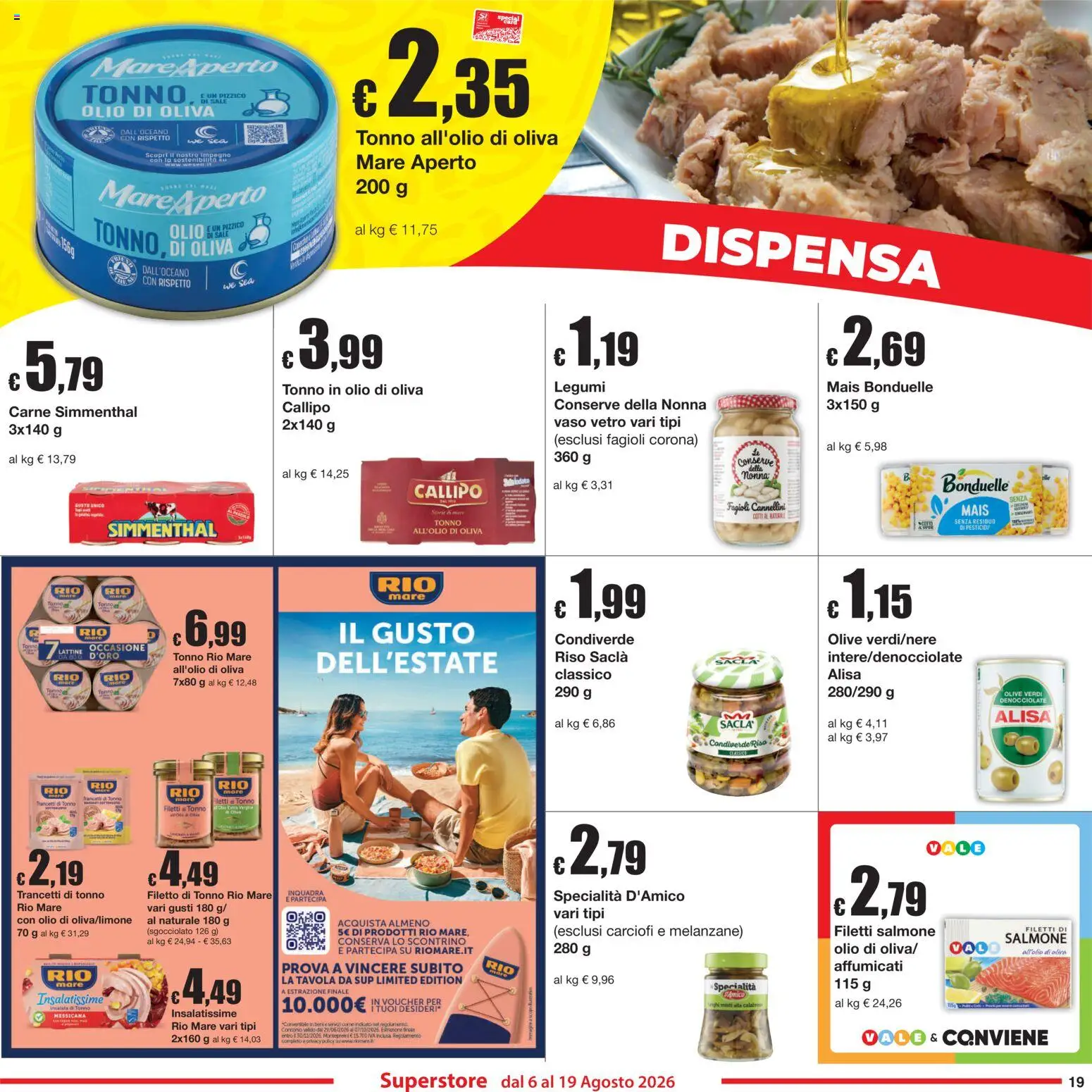 Volantino Sì con Te del 06/08/2026 | Pagina: 19 | Prodotti: Salmone, Olio, Tonno, Vaso