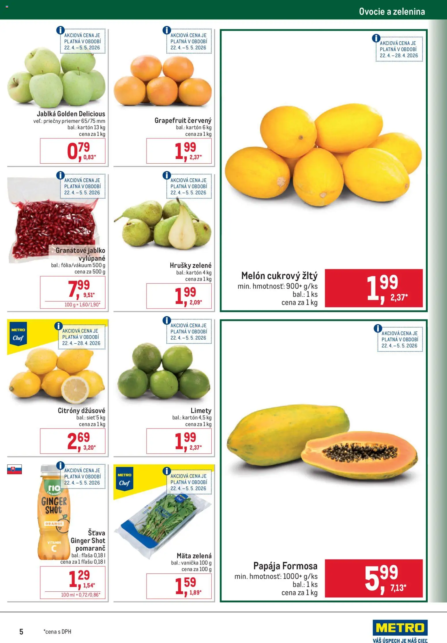 Nové Metro akcie – leták je platný od 22.04.2026 | Strana: 5 | Produkty: Jablká, Citróny, Grapefruit, Hrušky