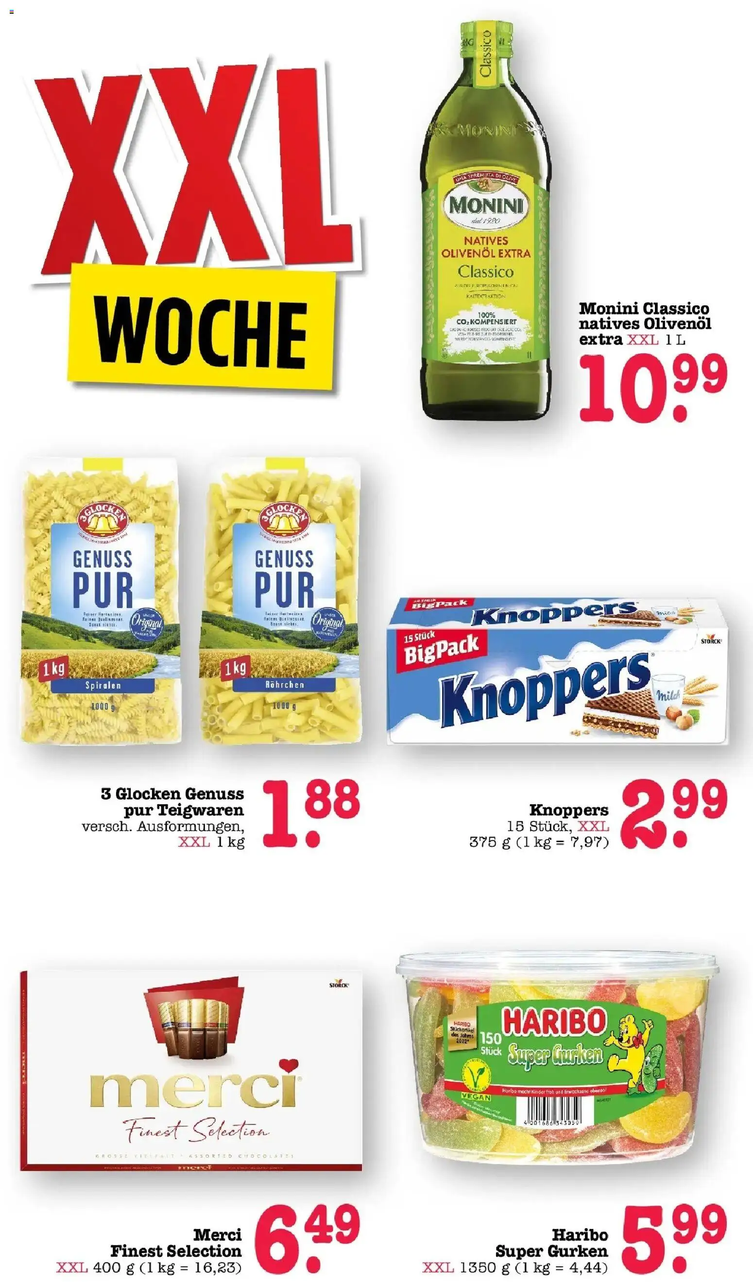 E center Prospekt Achern (ab 31.08.2026) zum Blättern | Seite: 45 | Produkte: Merci, Haribo, Milch, Olivenol