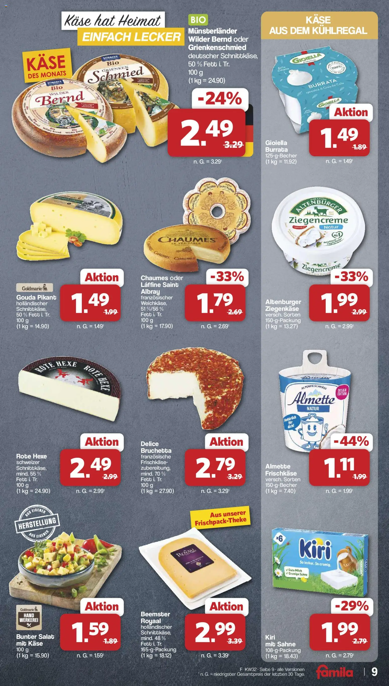 Famila Nordwest Prospekt – gültig ab 03.08.2026 | Seite: 9 | Produkte: Milch, Gouda, Burrata, Frischkase