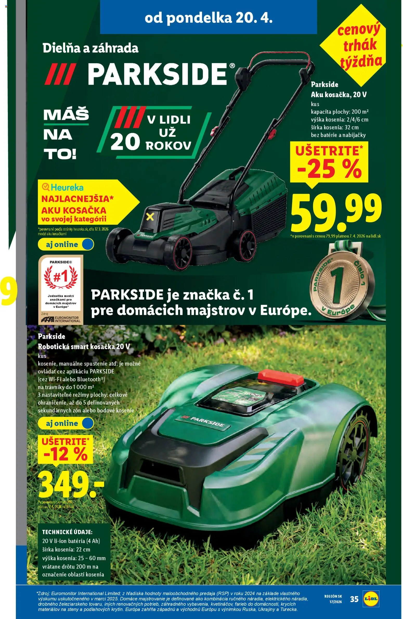 Nové Lidl akcie – leták je platný od 20.04.2026 | Strana: 43 | Produkty: Aku kosačka, Kosačka, Aku, Parkside
