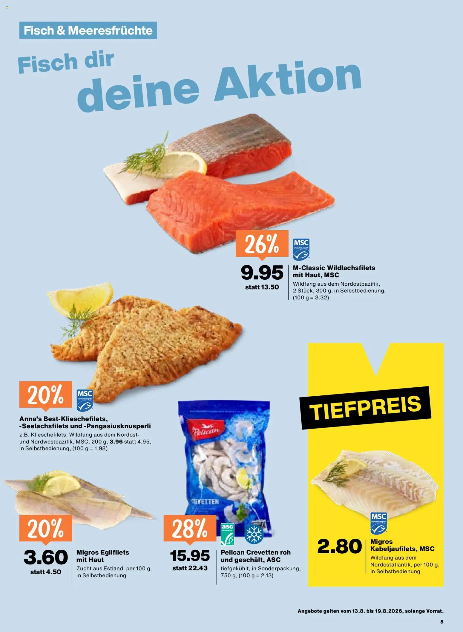 Migros aktionen – gültig ab 13.08.2026 | Seite: 5 | Produkte: Fisch, Meeresfrüchte