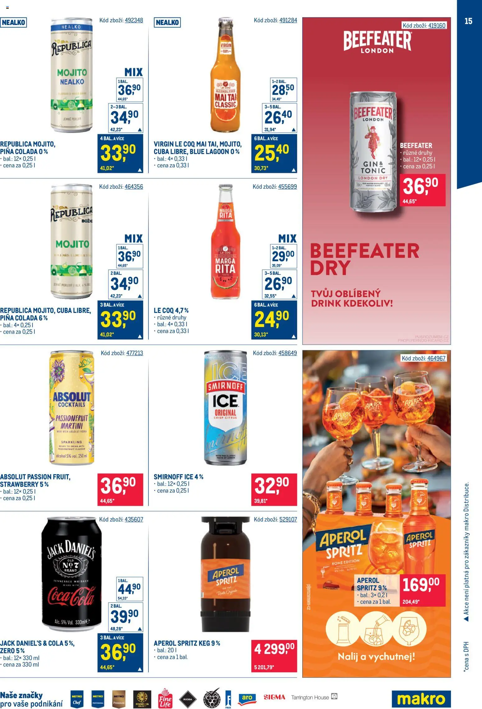 Makro leták - Bar od 07.10.2026 | Strana: 15 | Produkty: Aperol Spritz, Spritz, Piña colada, Tonic
