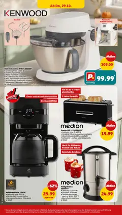 medion Toaster MD 15709 FAMILY*, Leistung max. 1.400 W, Variable Bräunungsgradeinstellung, Abnehmbarer Brötchenaufsatz, Aufwärm-, Auftau- und Stopptaste, je Stück ab 26.10.2026 gültig | Seite: 32 | Produkte: Kaffeemaschine, Toaster, Kaffee