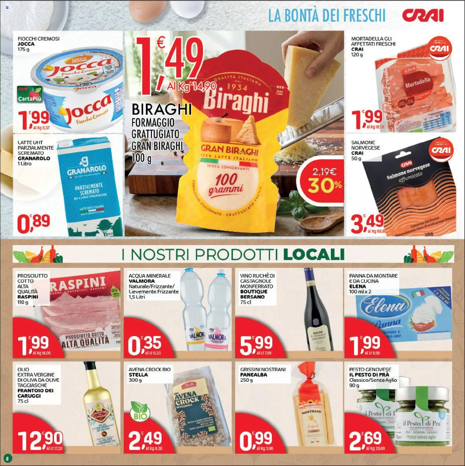 Volantino CRAI del 14.05.2026 | Pagina: 8 | Prodotti: Fiocchi, Acqua, Prosciutto, Grissini