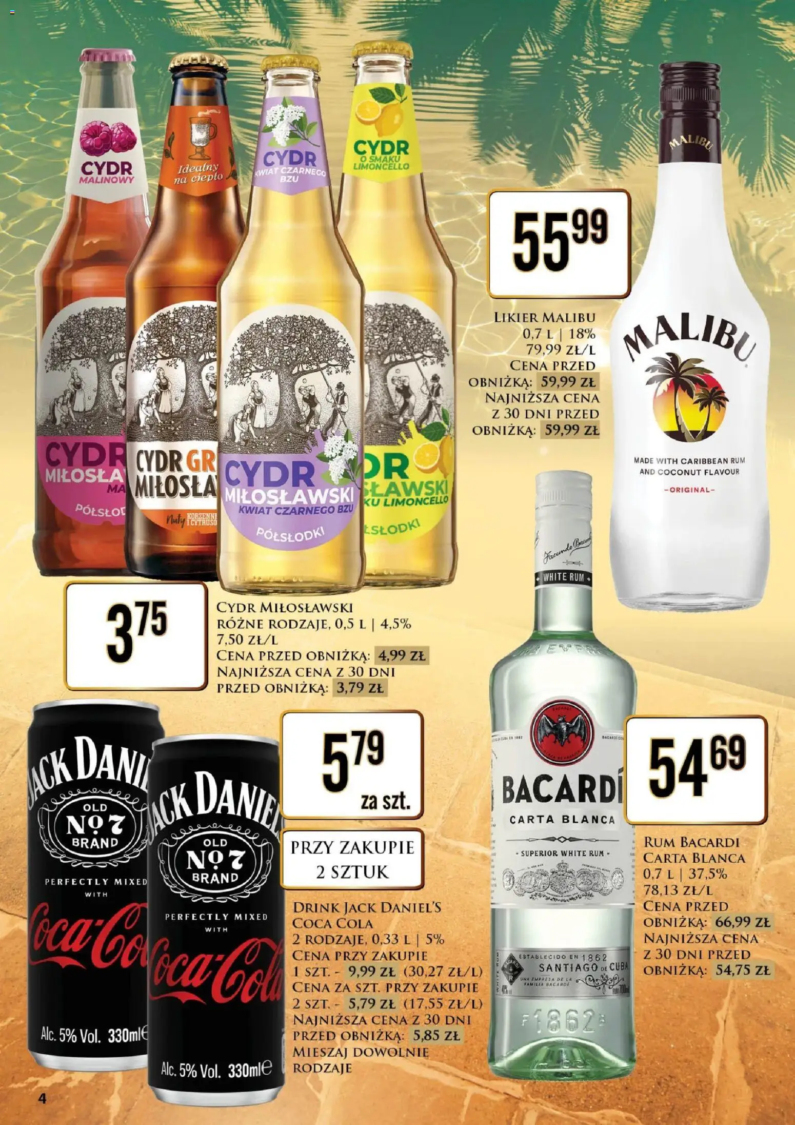 Dino gazetka alkoholowa od 28.08.2026 | Strona: 4 | Produkty: Cydr, Bacardi, Coca cola, Malibu