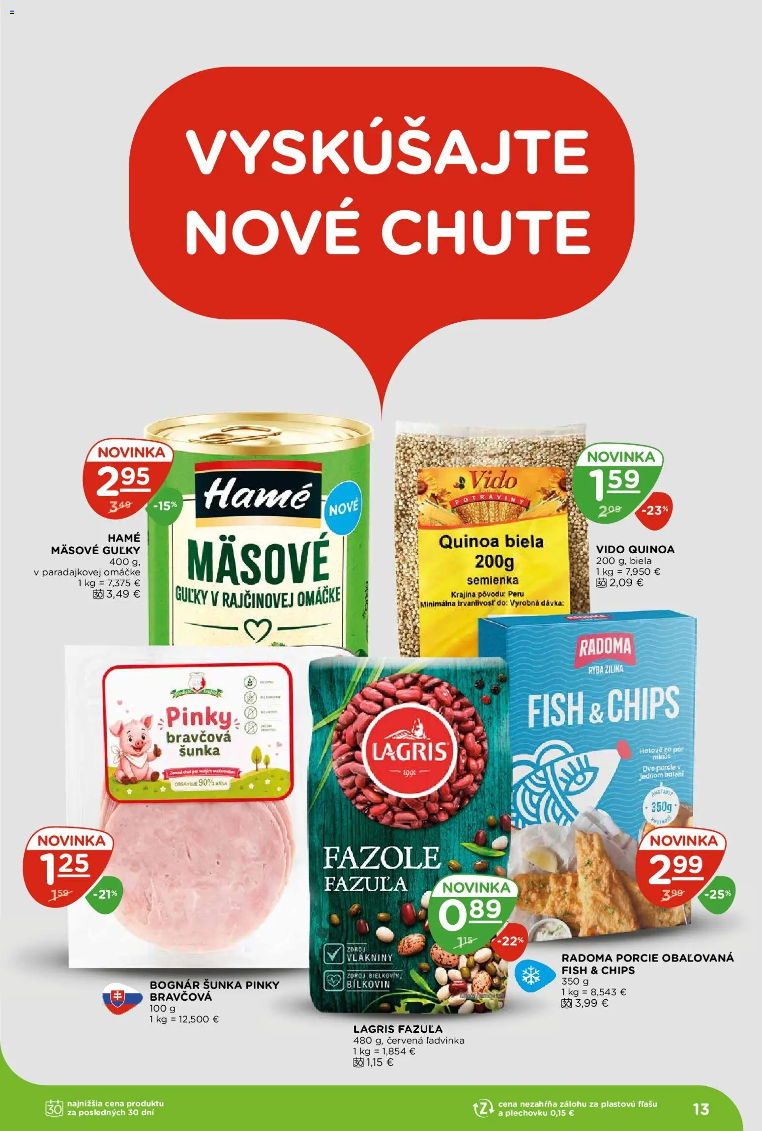Nové Terno akcie – leták je platný od 18.06.2026 | Strana: 13 | Produkty: Šunka, Fazuľa, Ryba