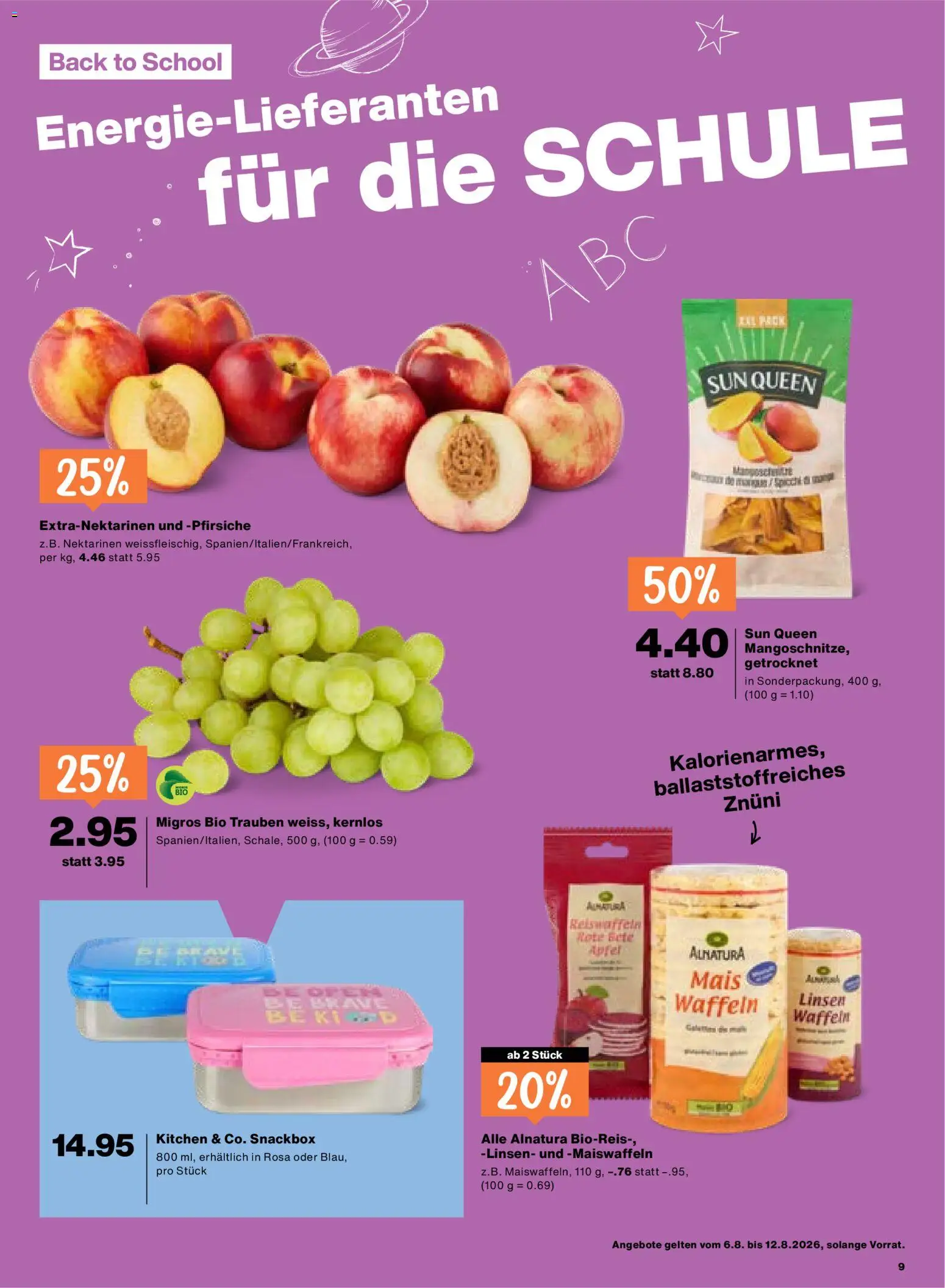 Migros aktionen – gültig ab 06.08.2026 | Seite: 9 | Produkte: Box, Nektarinen, Waffeln, Mango
